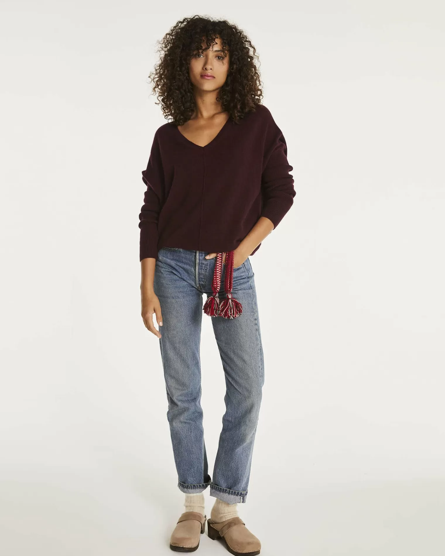 Kujten Sweaters & Sweatshirts>Oversized Cashmere V-Neck Sweater Bordeaux