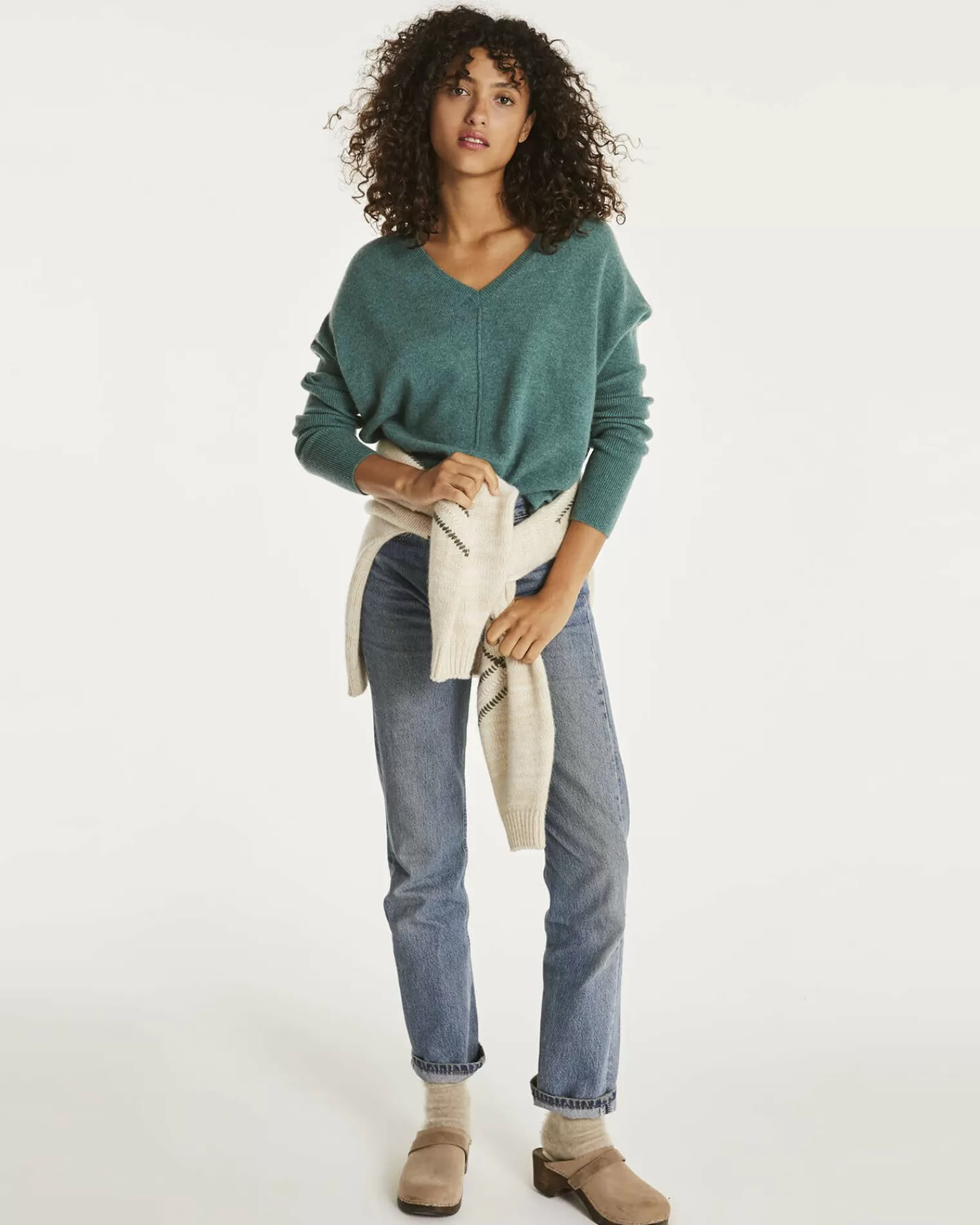 Kujten Sweaters & Sweatshirts>Oversized Cashmere V-Neck Sweater Vert Chine