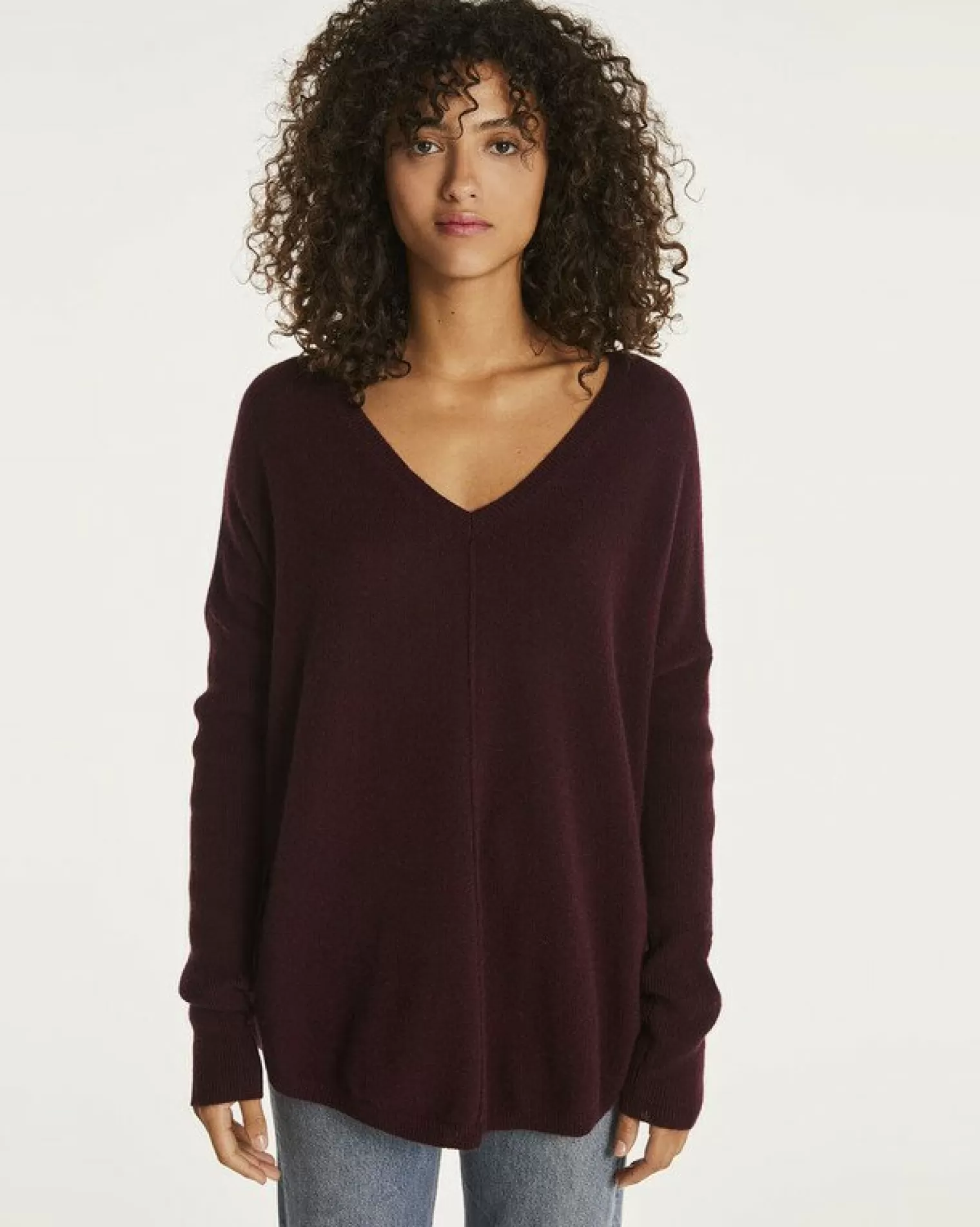 Kujten Sweaters & Sweatshirts>Oversized Cashmere V-Neck Sweater Bordeaux