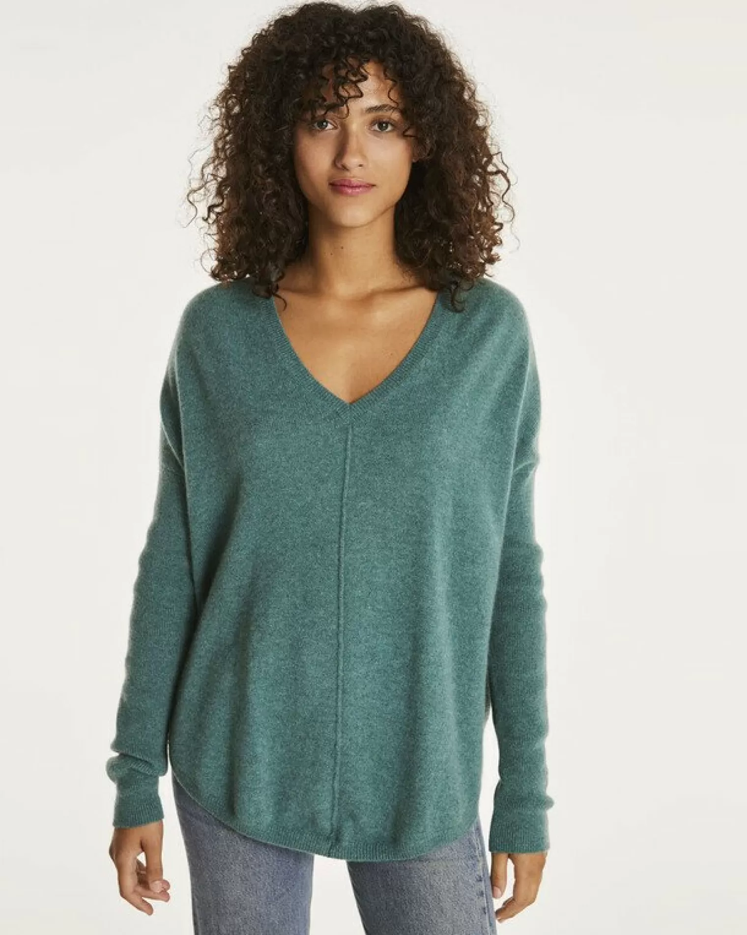 Kujten Sweaters & Sweatshirts>Oversized Cashmere V-Neck Sweater Vert Chine