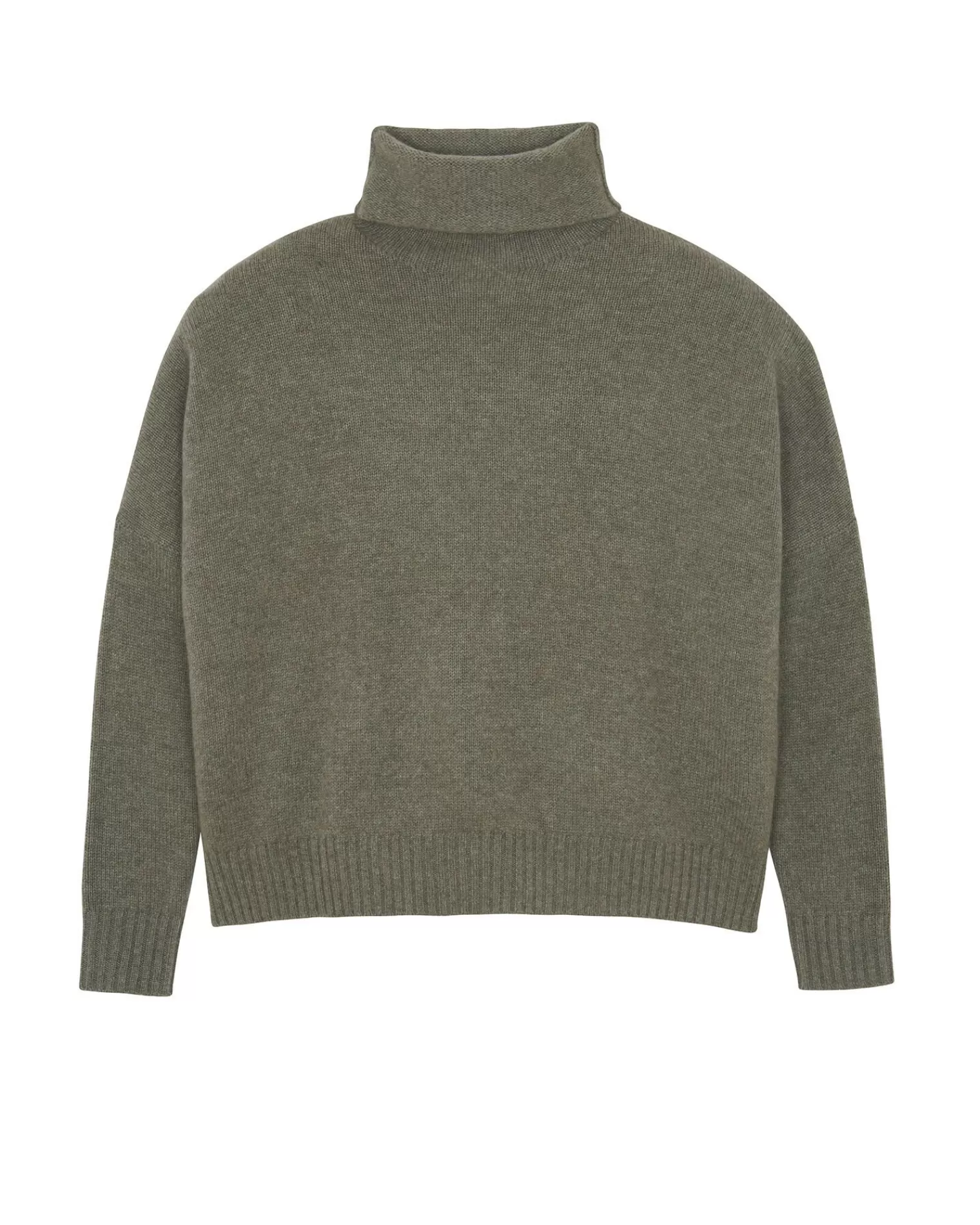 Kujten Sweaters & Sweatshirts>Oversized Chimney Neck Cashmere Sweater, 4-Threads Kaki Chine