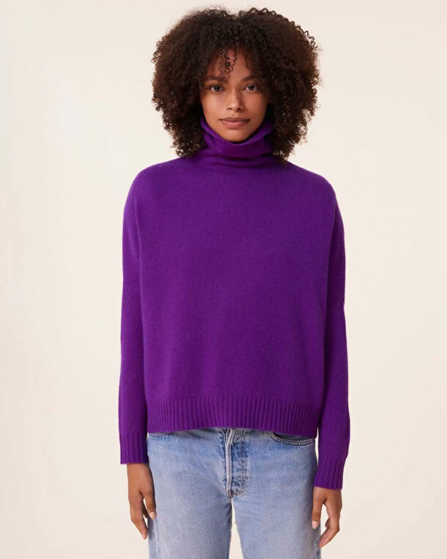 Kujten Sweaters & Sweatshirts>Oversized Chimney Neck Cashmere Sweater, 4-Threads Deep Purple