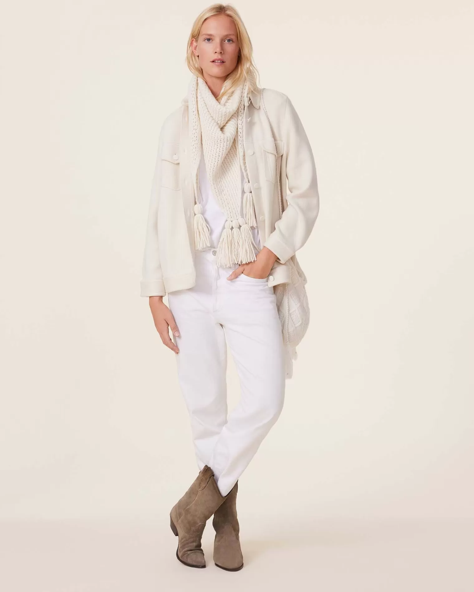 Kujten Jackets & Vests>Oversized Denim Jacquard Cashmere Vest, 4-Threads Blanc Vintage