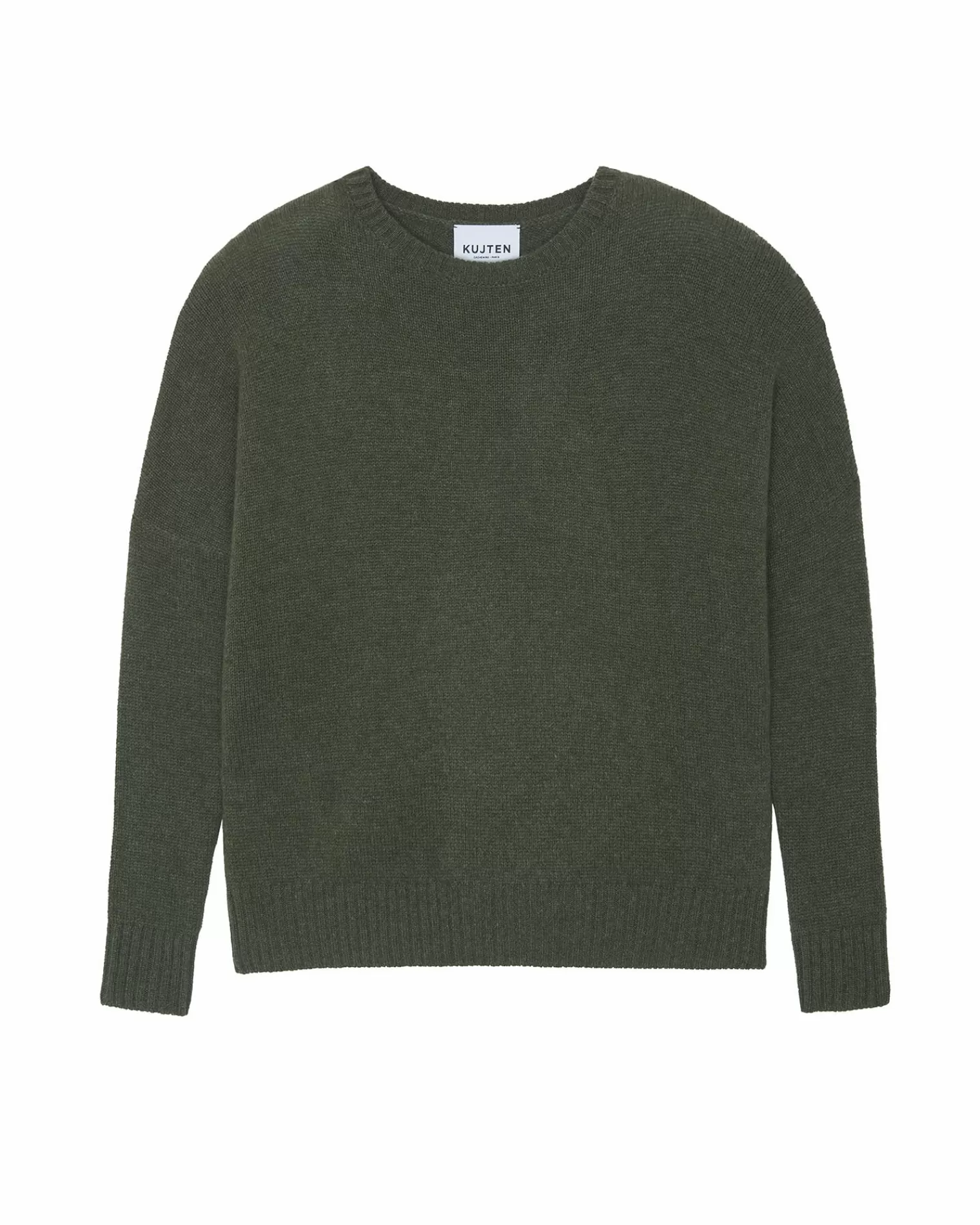 Kujten Sweaters & Sweatshirts>Oversized Round Neck Cashmere Sweater Kaki Fonce