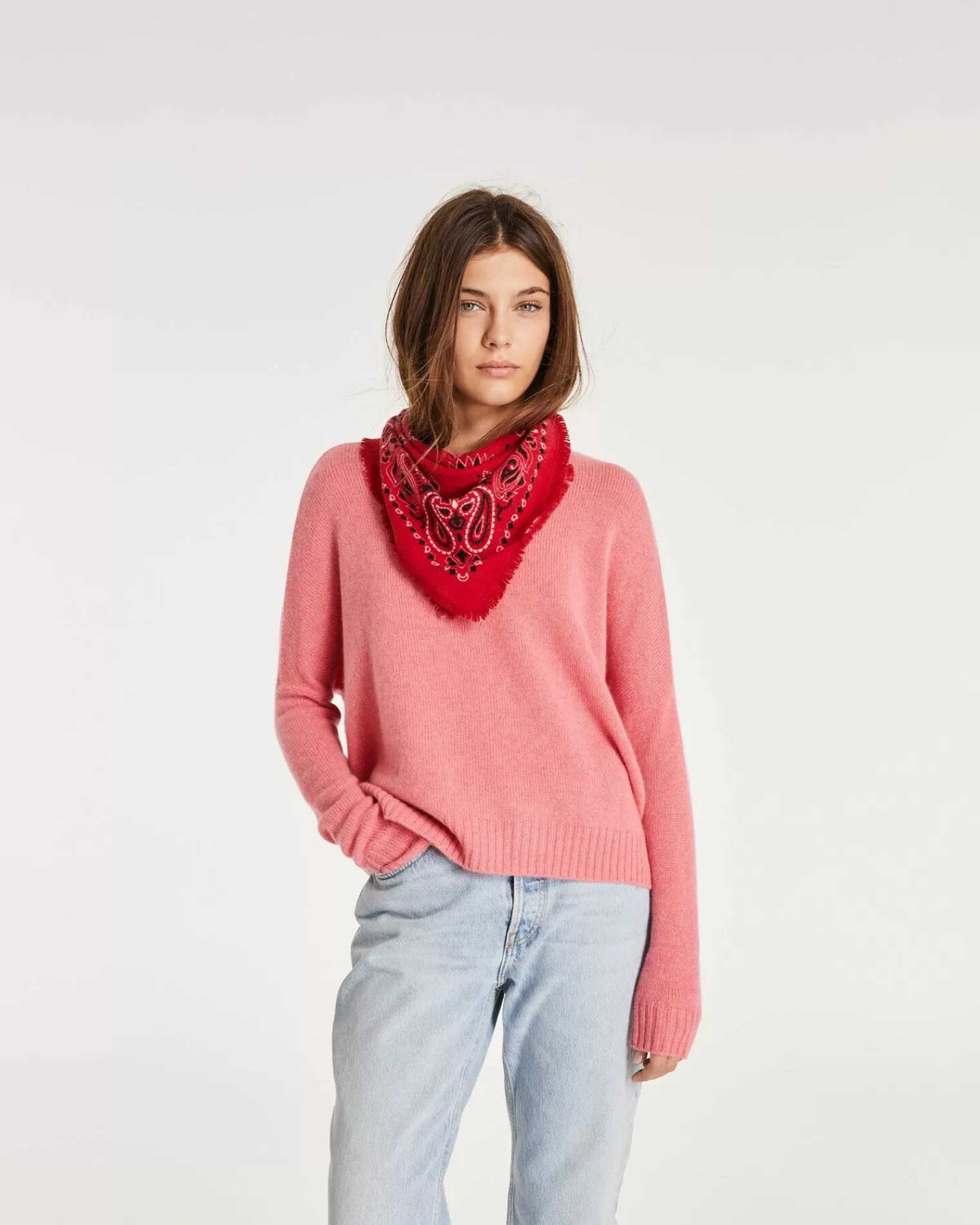 Kujten Sweaters & Sweatshirts>Oversized Round Neck Cashmere Sweater Rose Chine