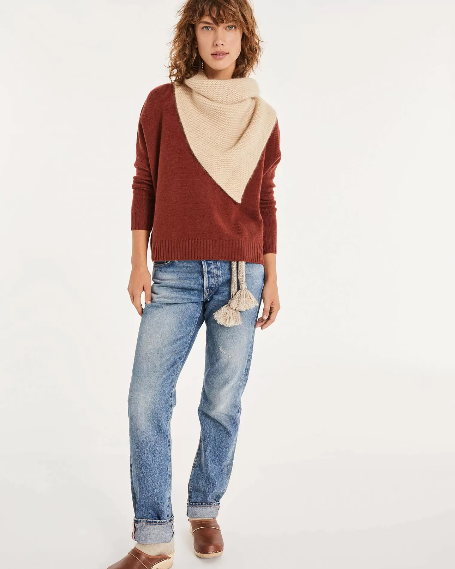 Kujten Sweaters & Sweatshirts>Oversized Round Neck Cashmere Sweater Bordeaux Sienne