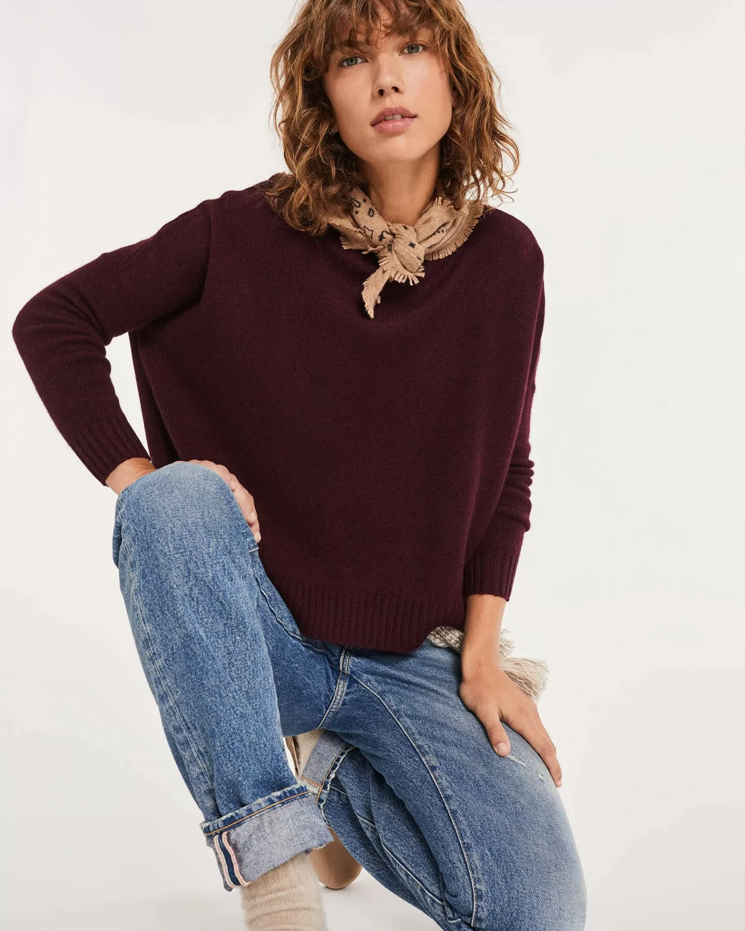 Kujten Sweaters & Sweatshirts>Oversized Round Neck Cashmere Sweater Bordeaux