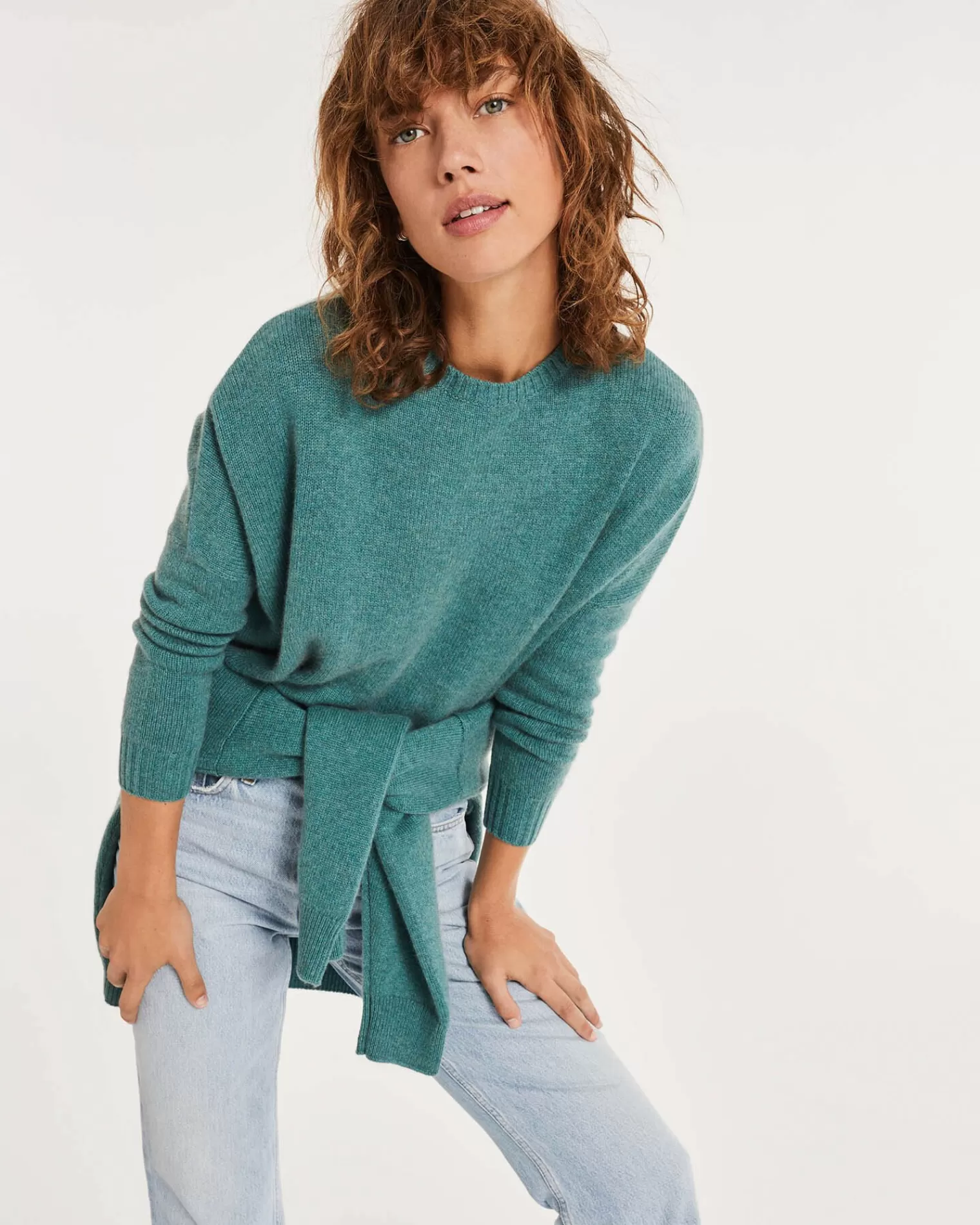 Kujten Sweaters & Sweatshirts>Oversized Round Neck Cashmere Sweater Vert Chine