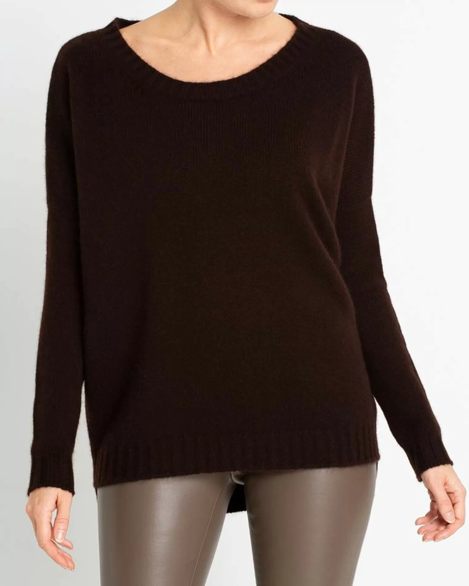 Kujten Sweaters & Sweatshirts>Oversized Round Neck Cashmere Sweater Marron Choco