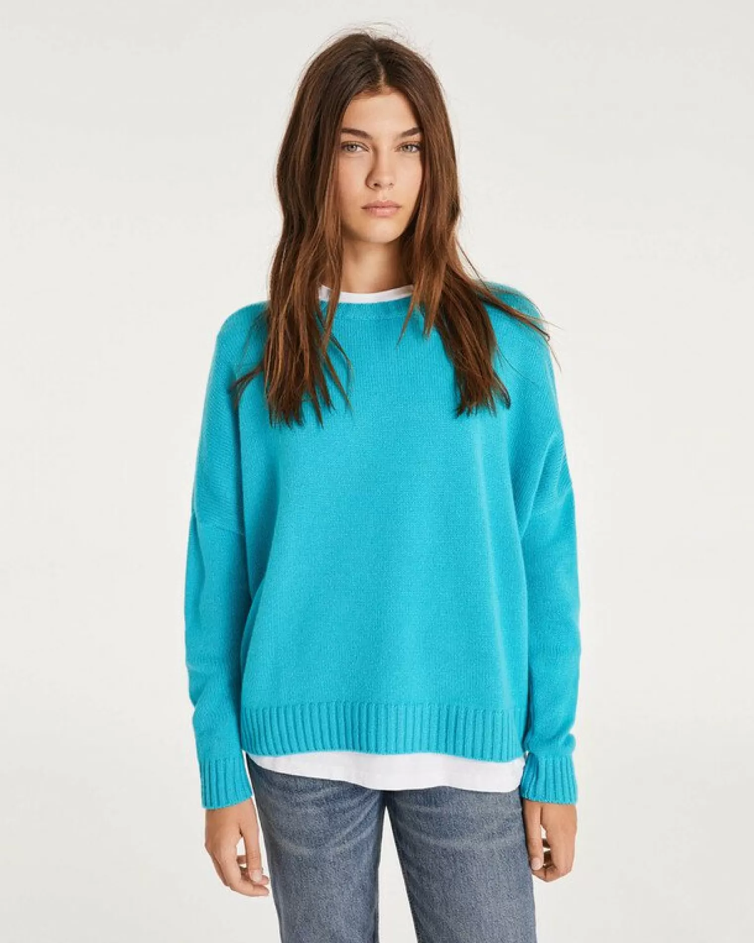 Kujten Sweaters & Sweatshirts>Oversized Round Neck Cashmere Sweater Bleu Turquoise