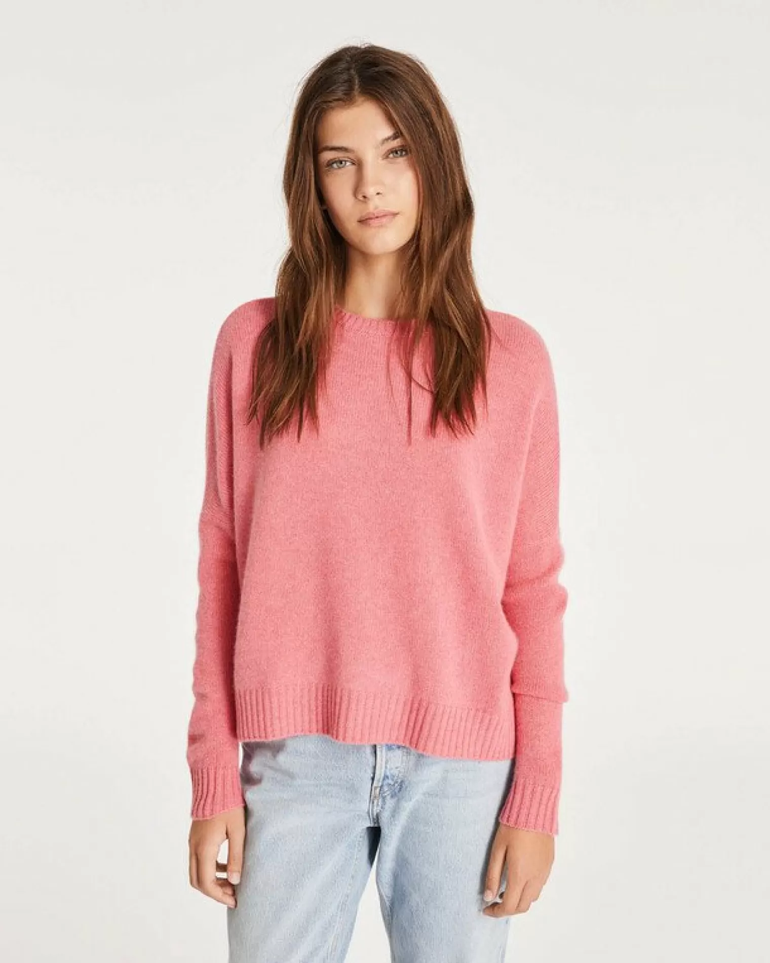 Kujten Sweaters & Sweatshirts>Oversized Round Neck Cashmere Sweater Rose Chine