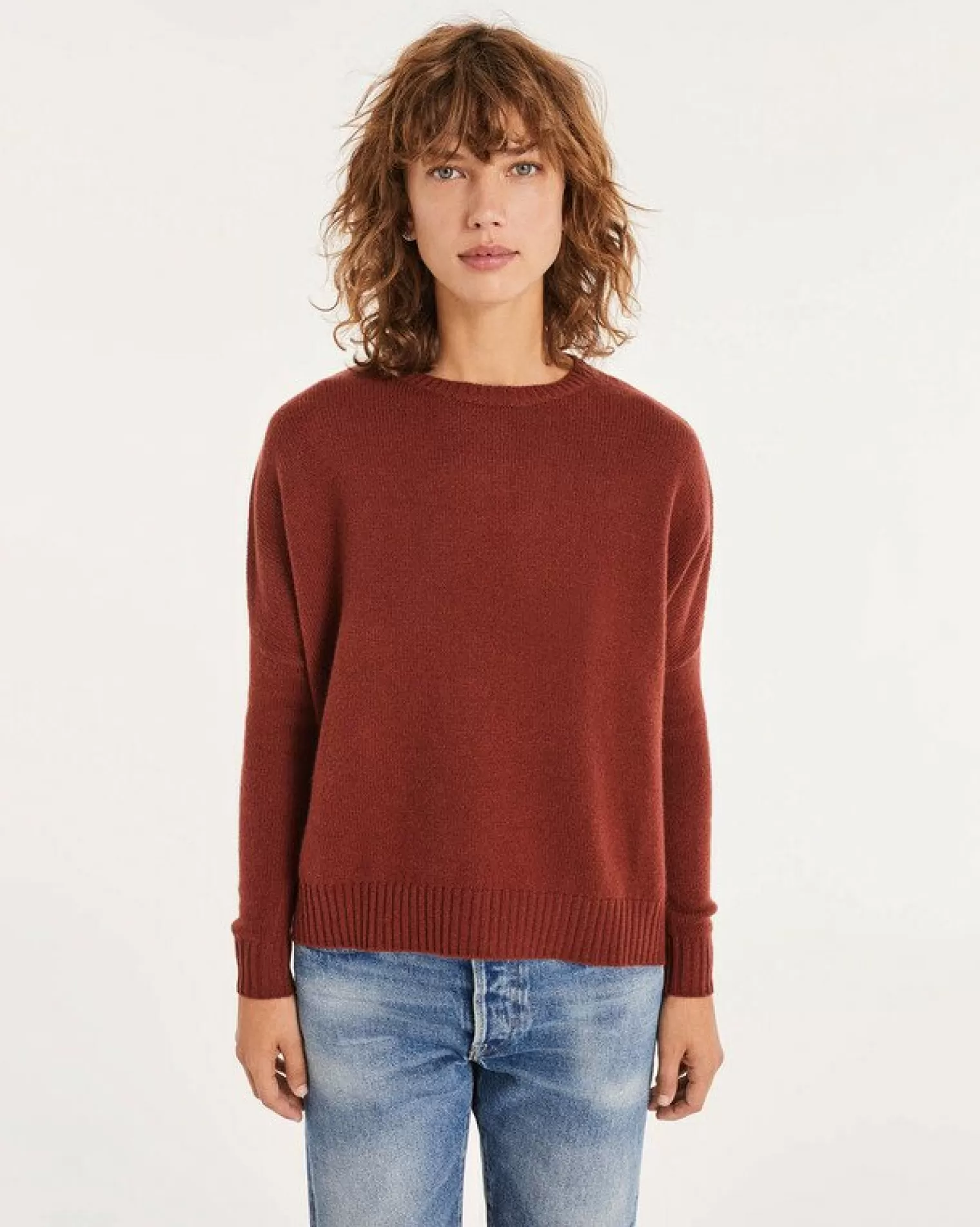 Kujten Sweaters & Sweatshirts>Oversized Round Neck Cashmere Sweater Bordeaux Sienne