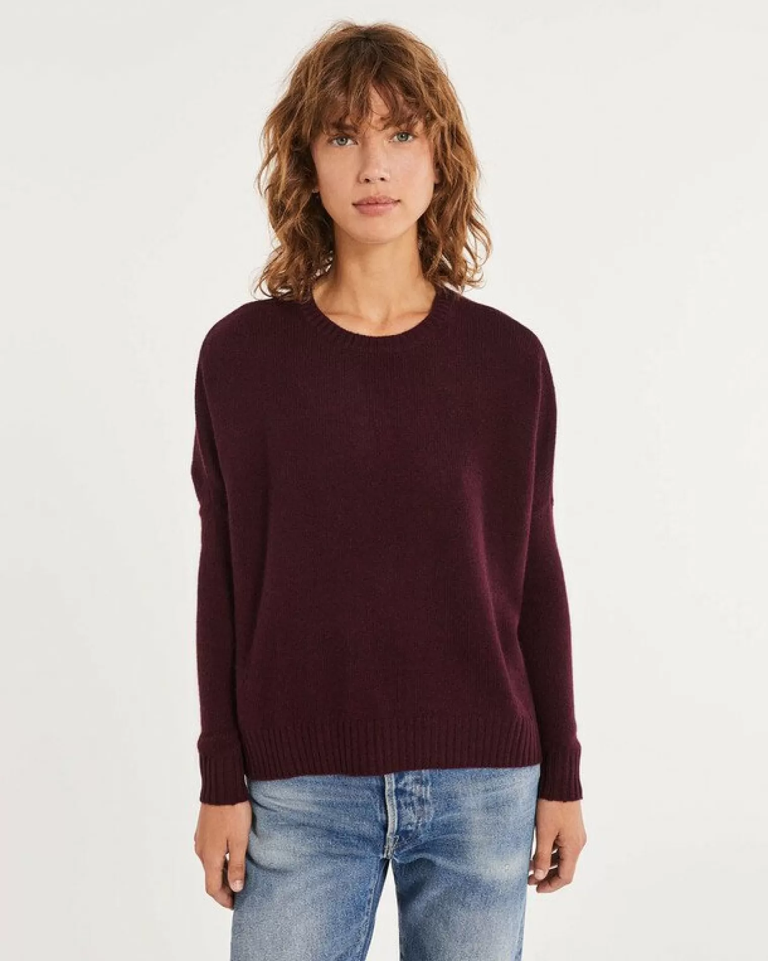 Kujten Sweaters & Sweatshirts>Oversized Round Neck Cashmere Sweater Bordeaux