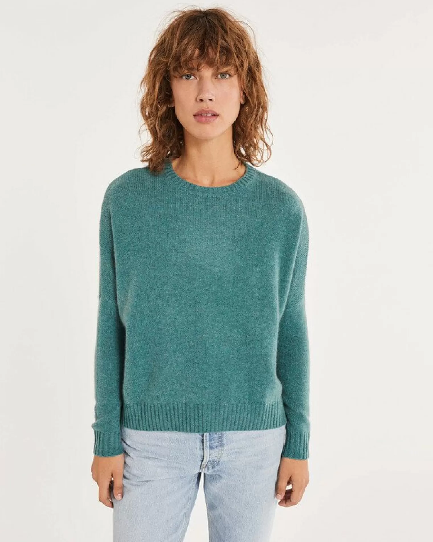 Kujten Sweaters & Sweatshirts>Oversized Round Neck Cashmere Sweater Vert Chine