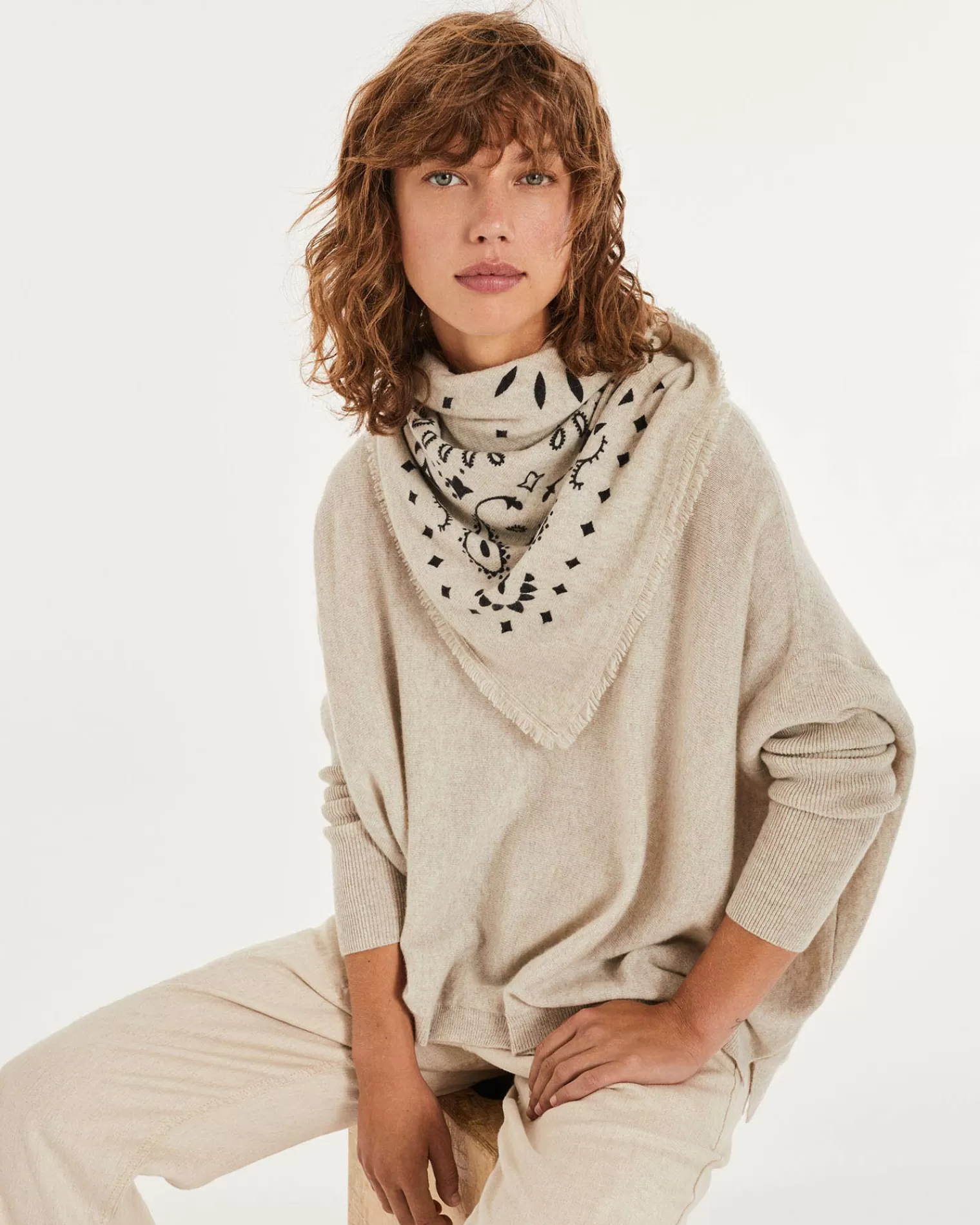 Kujten Sweaters & Sweatshirts>Oversized Round Neck Cashmere Sweater, 2-Threads Avoine