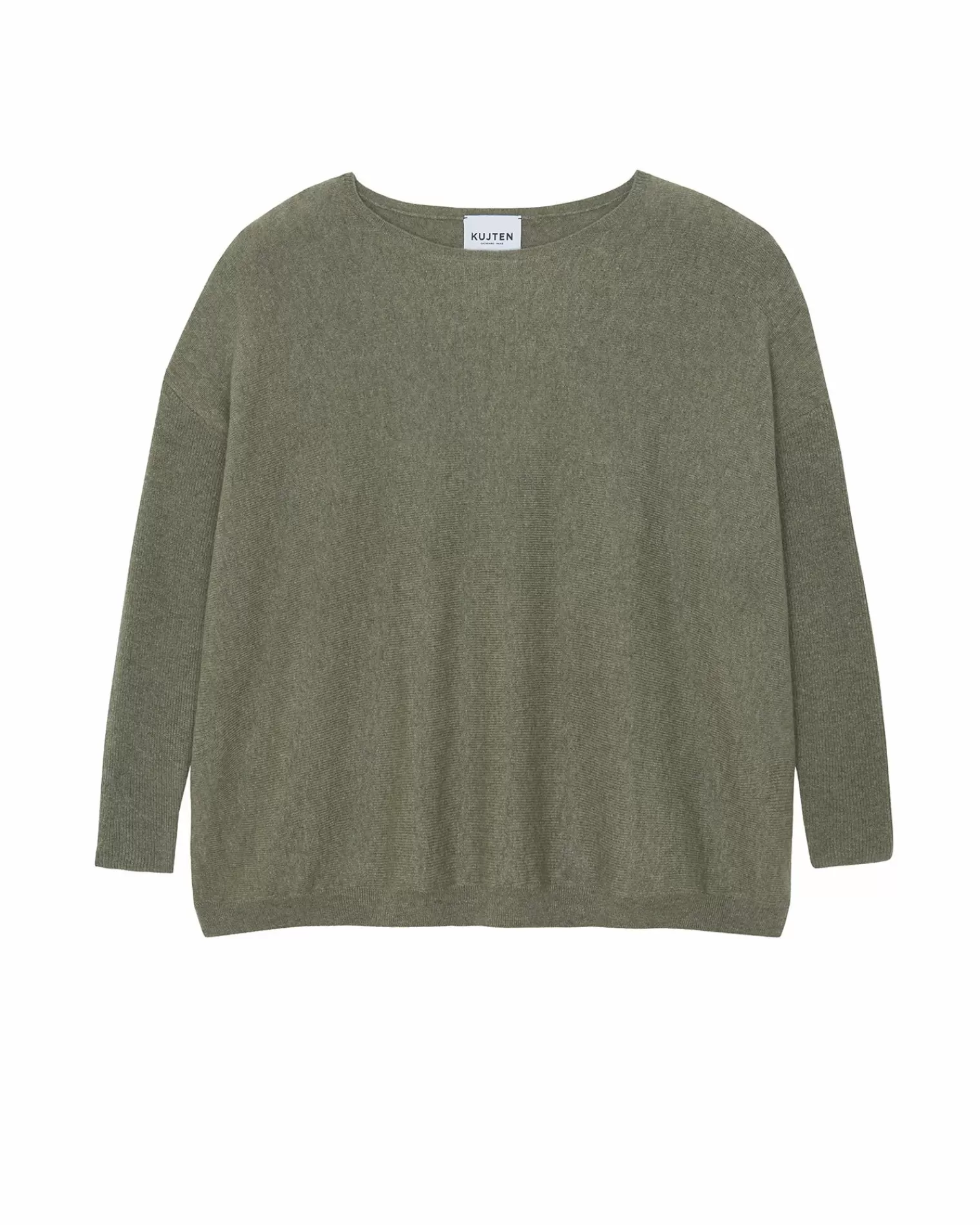 Kujten Sweaters & Sweatshirts>Oversized Round Neck Cashmere Sweater, 2-Threads Kaki Chine