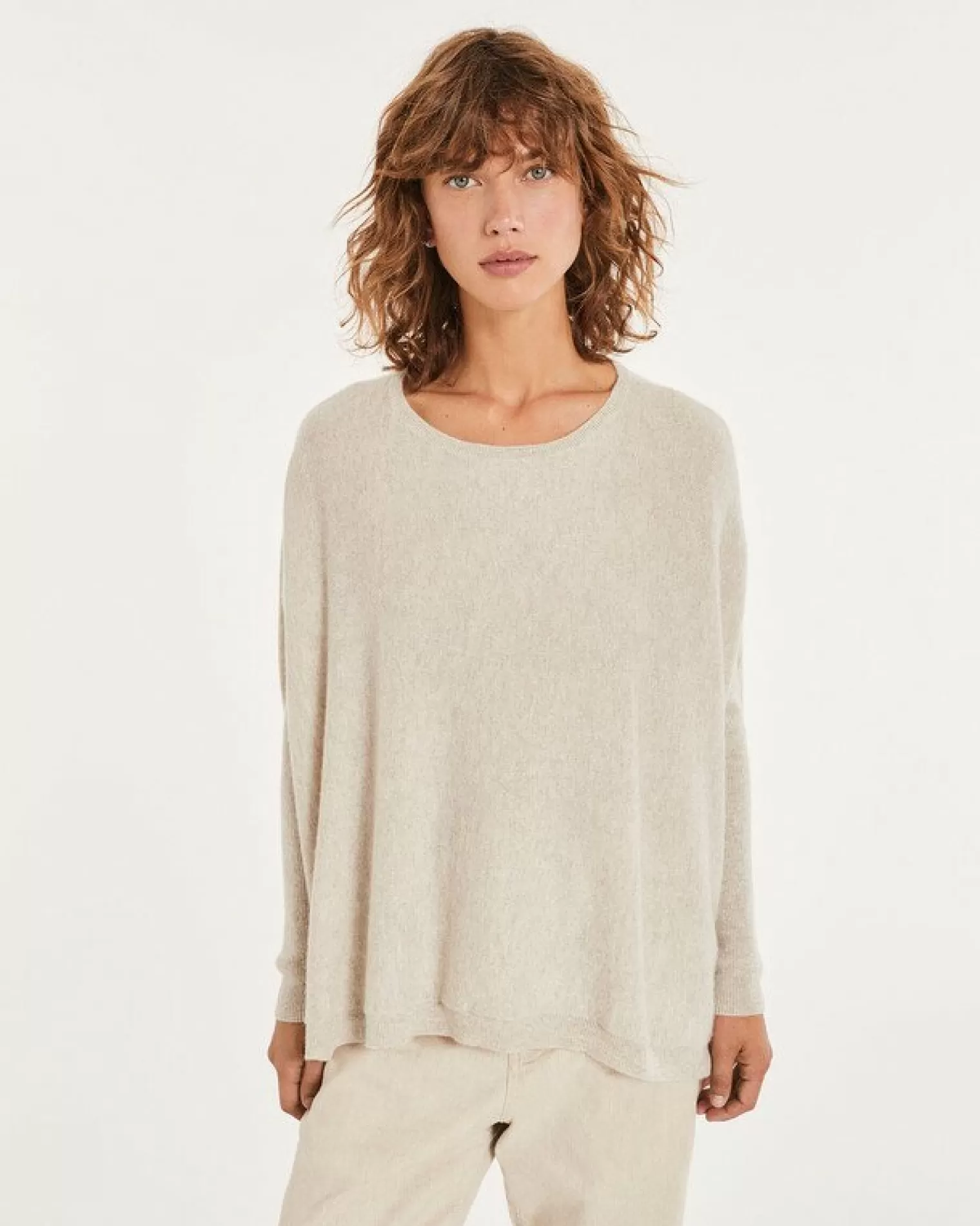 Kujten Sweaters & Sweatshirts>Oversized Round Neck Cashmere Sweater, 2-Threads Avoine