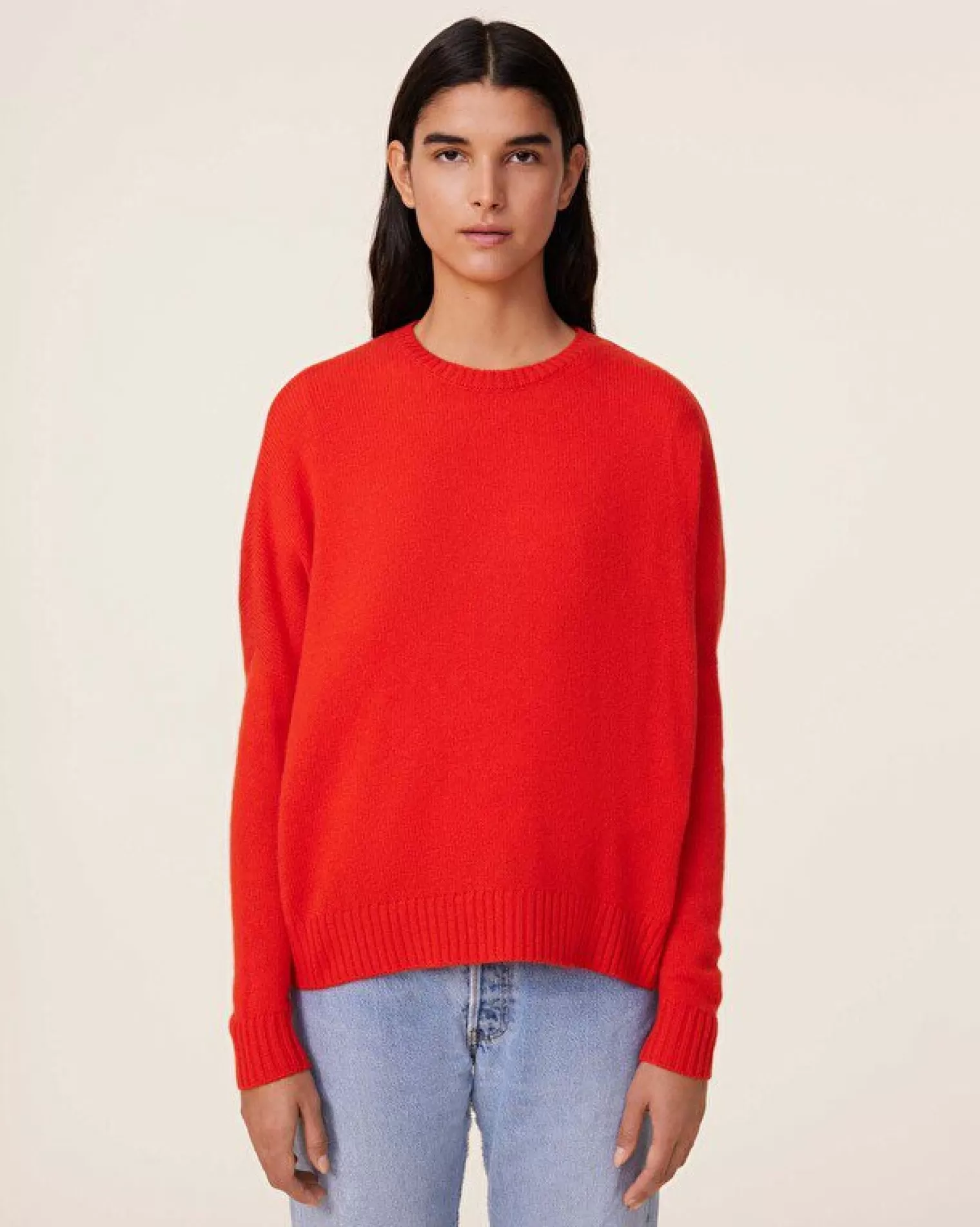 Kujten Sweaters & Sweatshirts>Oversized Round Neck Cashmere Sweater, 4-Threads Orange Rosso