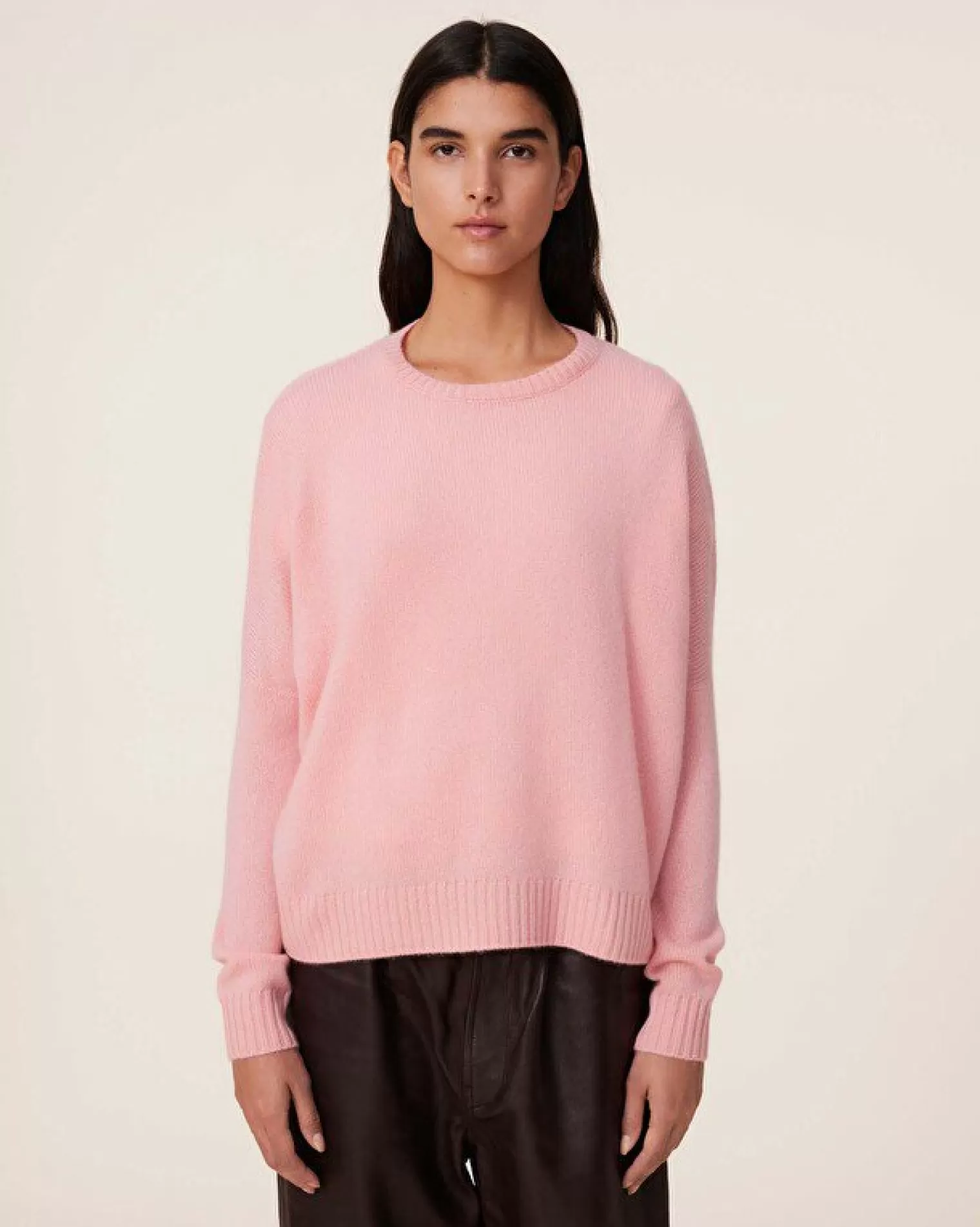 Kujten Sweaters & Sweatshirts>Oversized Round Neck Cashmere Sweater, 4-Threads Rose Guimauve