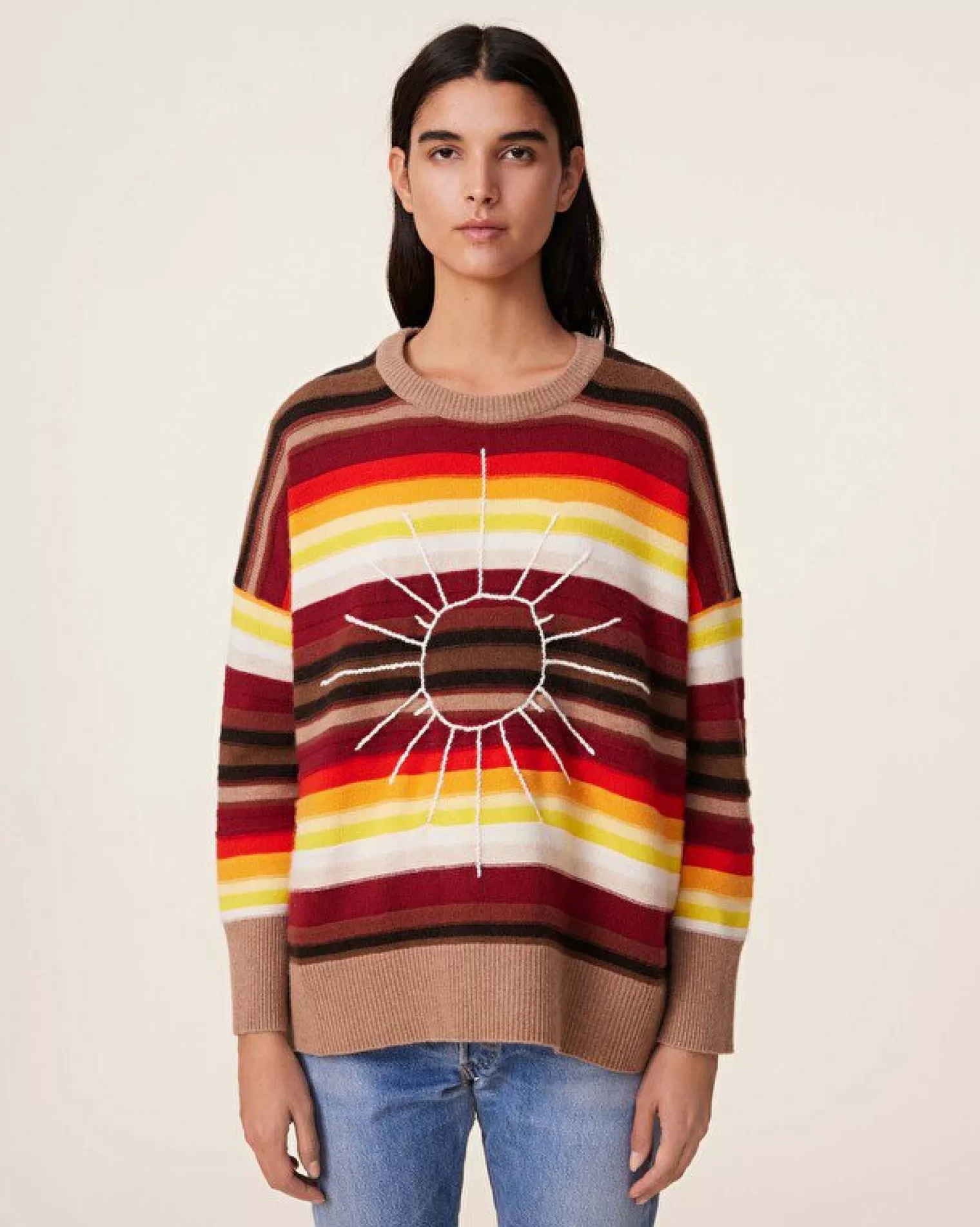 Kujten Sweaters & Sweatshirts>Oversized Round Neck Cashmere Sweater, 4-Threads Camelo