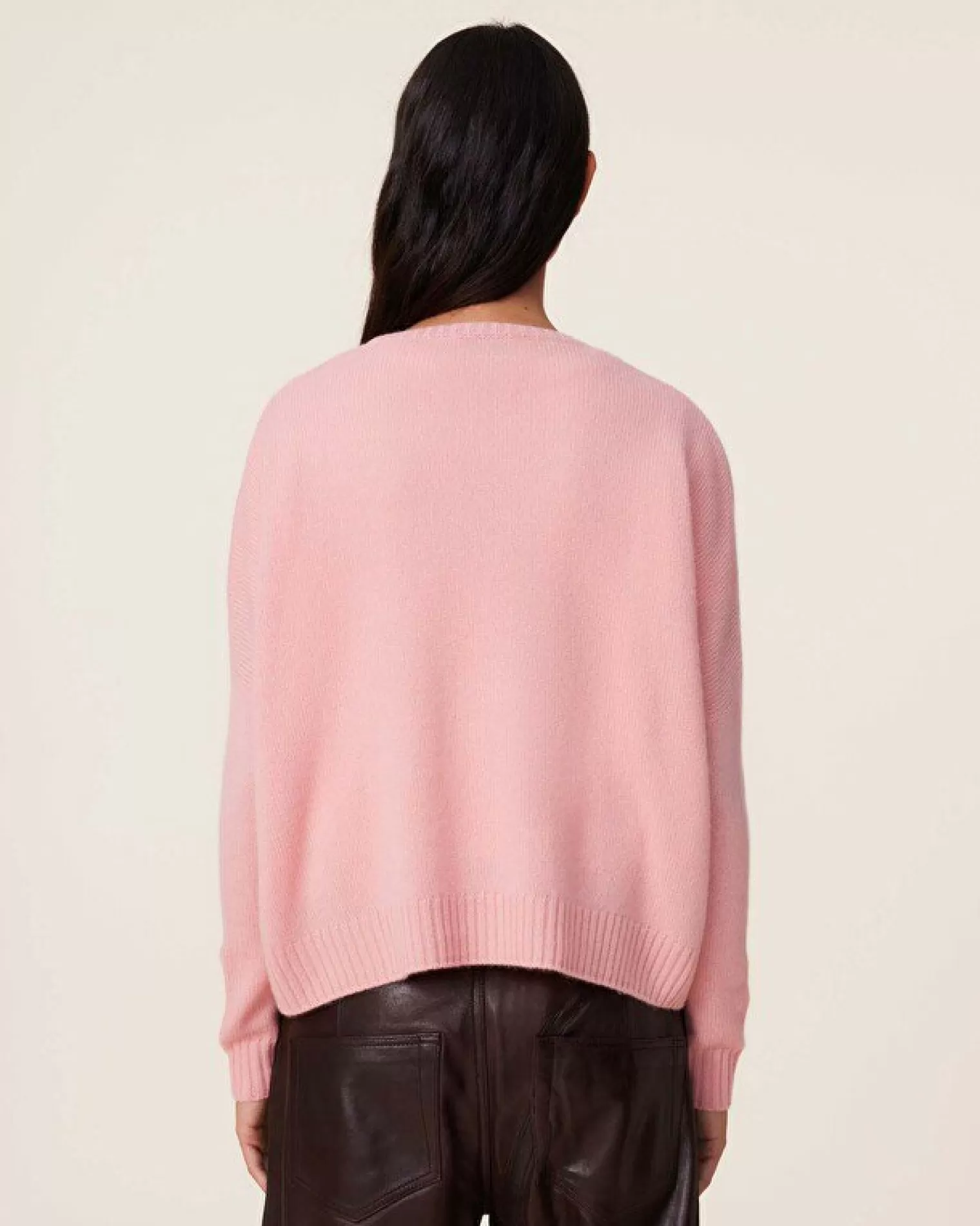 Kujten Sweaters & Sweatshirts>Oversized Round Neck Cashmere Sweater, 4-Threads Rose Guimauve