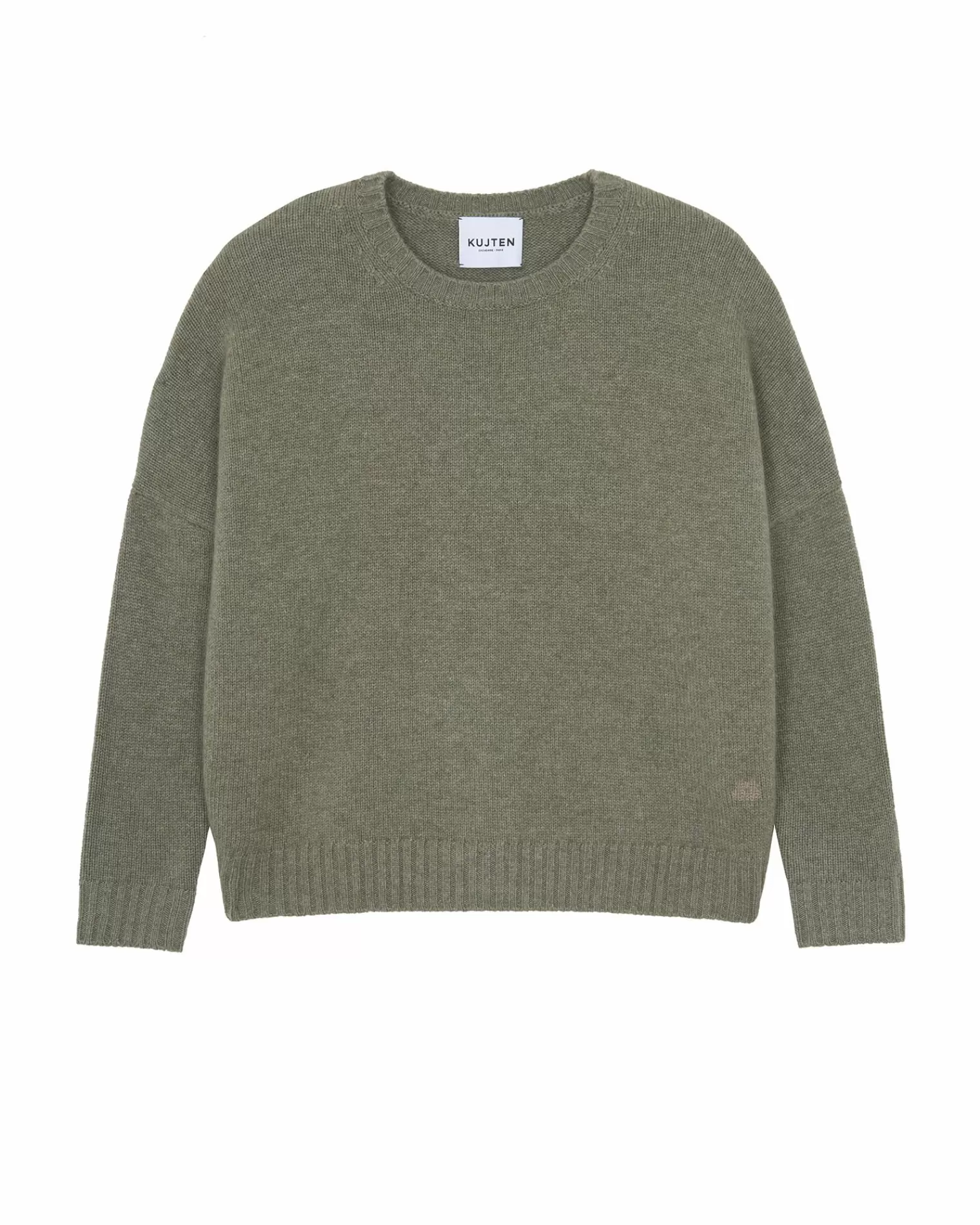 Kujten Sweaters & Sweatshirts>Oversized Round Neck Cashmere Sweater, 6-Threads Kaki Chine