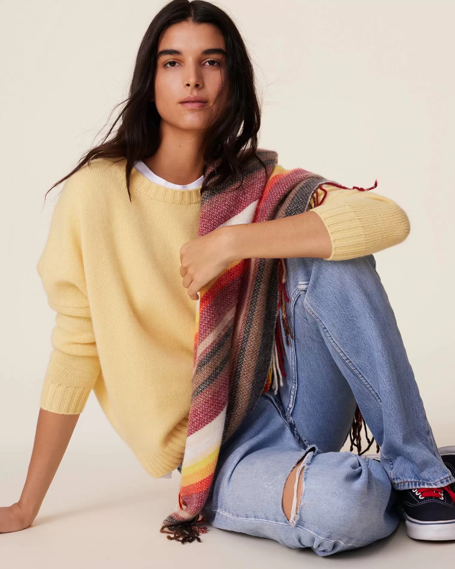 Kujten Sweaters & Sweatshirts>Oversized Round Neck Cashmere Sweater, 6-Threads Jaune Eggshell