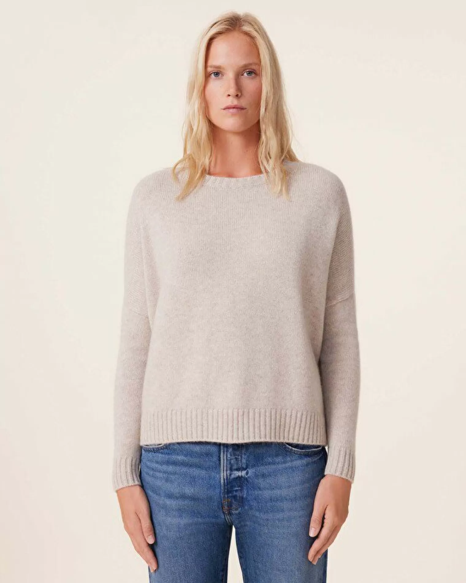 Kujten Sweaters & Sweatshirts>Oversized Round Neck Cashmere Sweater, 6-Threads Avoine