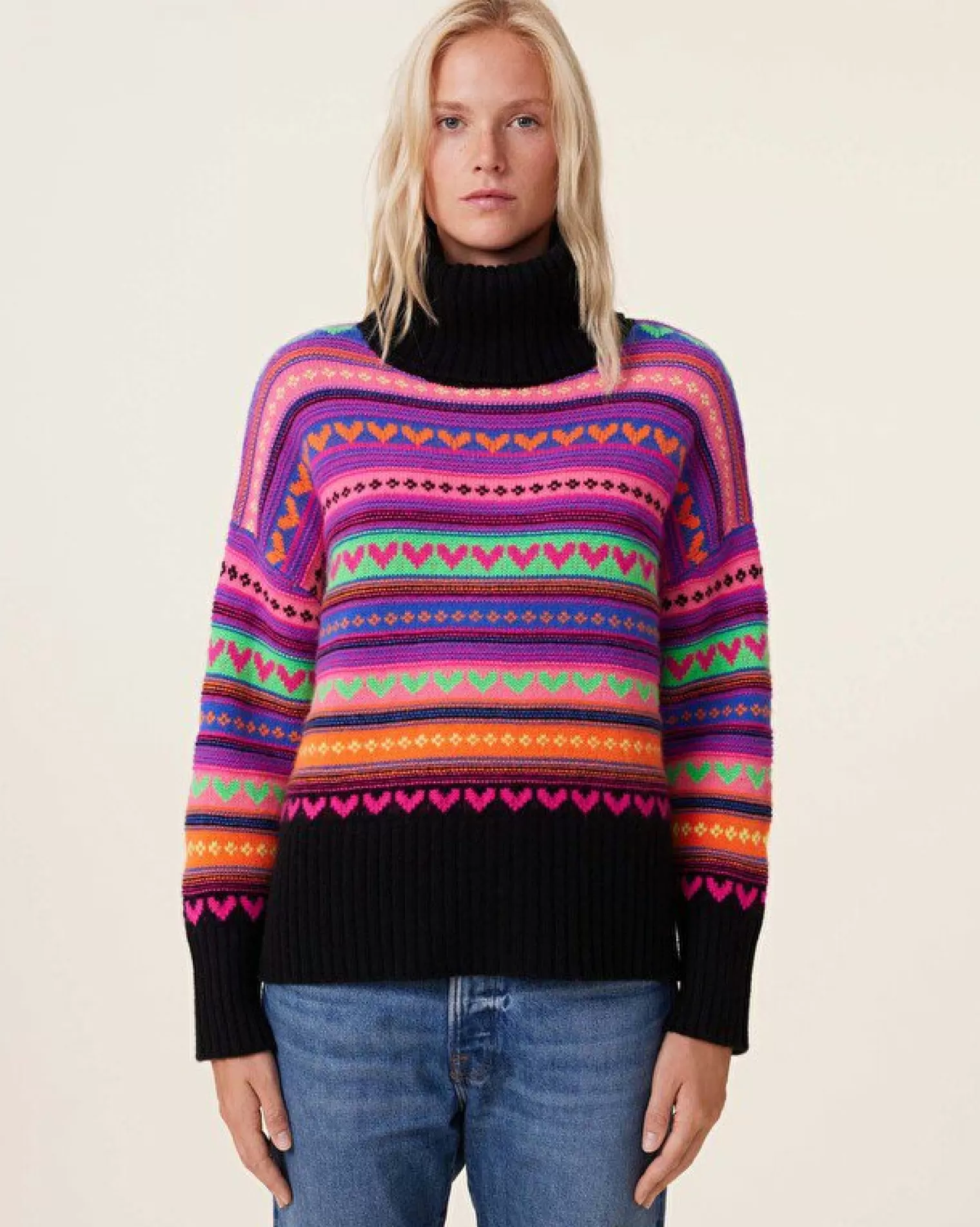 Kujten Sweaters & Sweatshirts>Oversized Turtleneck Cashmere Hoodie, 8-Threads Multicolore