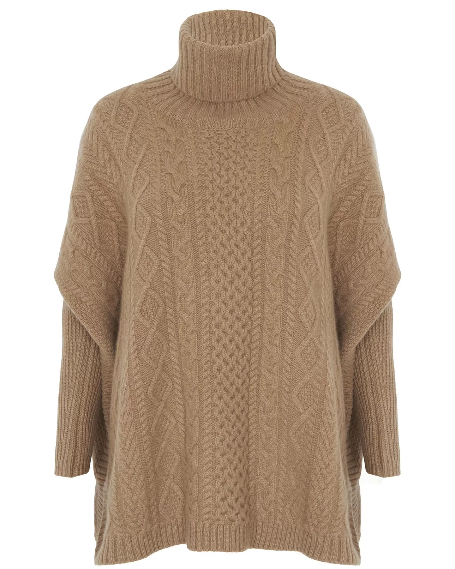 Kujten Capes & Ponchos>Oversized Turtleneck Cashmere Poncho, 6-Threads Camelo