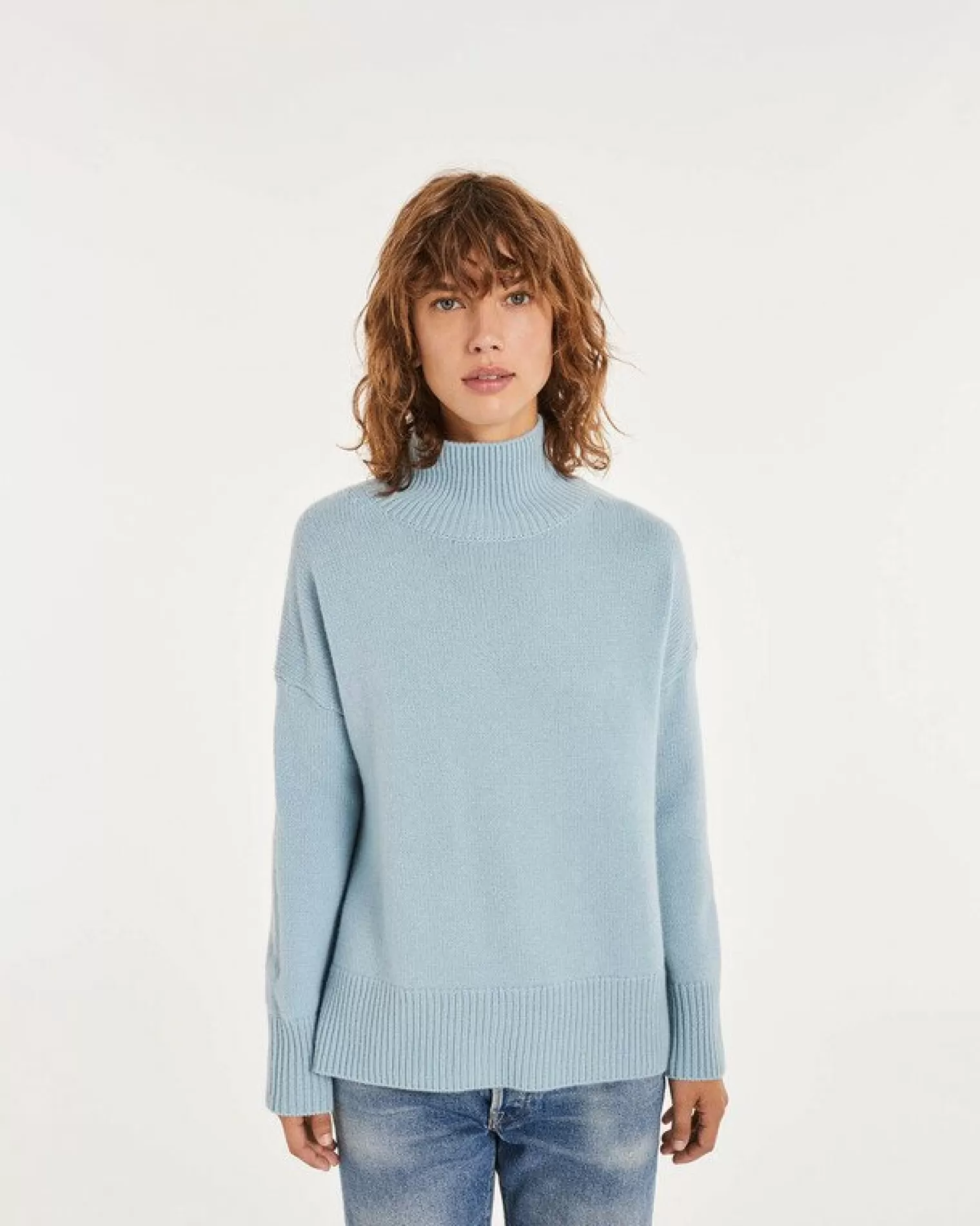 Kujten Sweaters & Sweatshirts>Oversized Turtleneck Cashmere Sweater Blue Ice