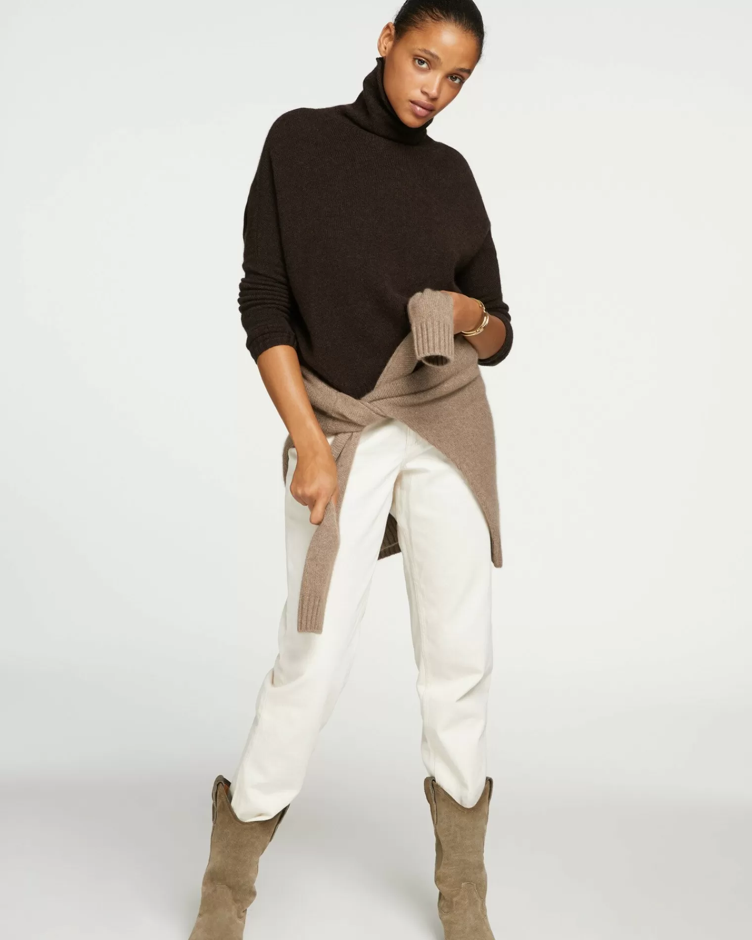 Kujten Sweaters & Sweatshirts>Oversized Turtleneck Cashmere Sweater, 4-Threads Marron