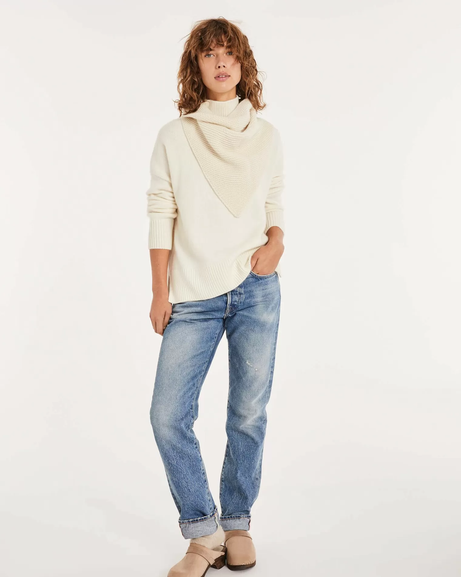 Kujten Sweaters & Sweatshirts>Oversized Turtleneck Cashmere Sweater, 8-Threads Blanc