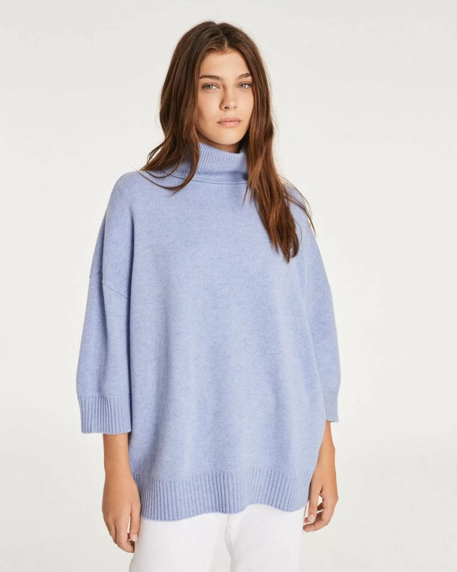 Kujten Sweaters & Sweatshirts>Oversized Turtleneck Sweater 3/4 Sleeves Bleu Jeans