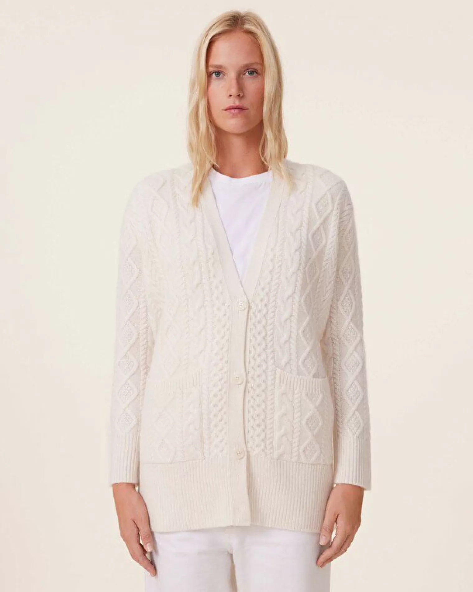 Kujten Jackets & Vests>Oversized Twisted Cashmere Cardigan, 8-Threads Blanc