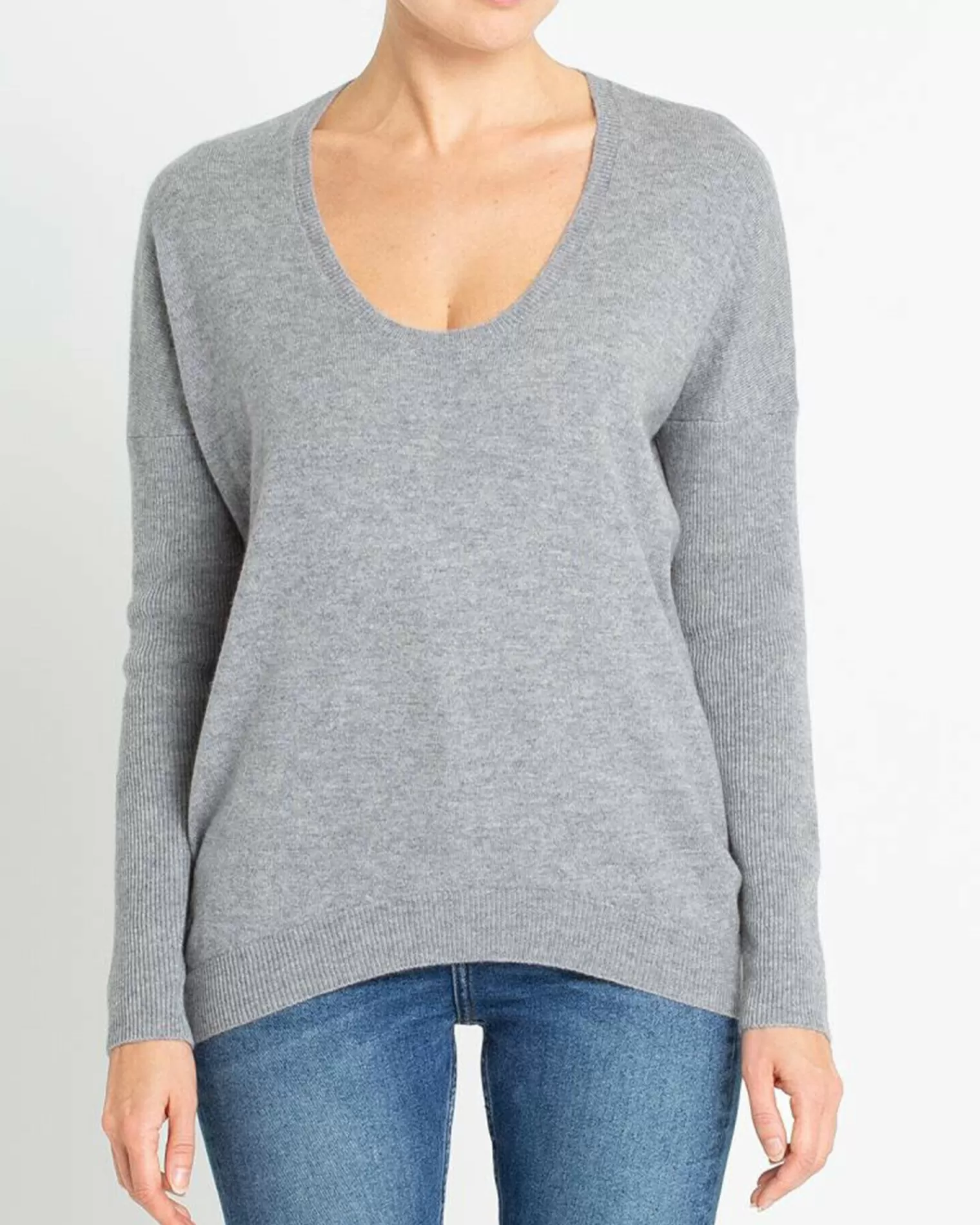 Kujten Sweaters & Sweatshirts>Oversized U-Neck Cashmere Sweater Gris Chine