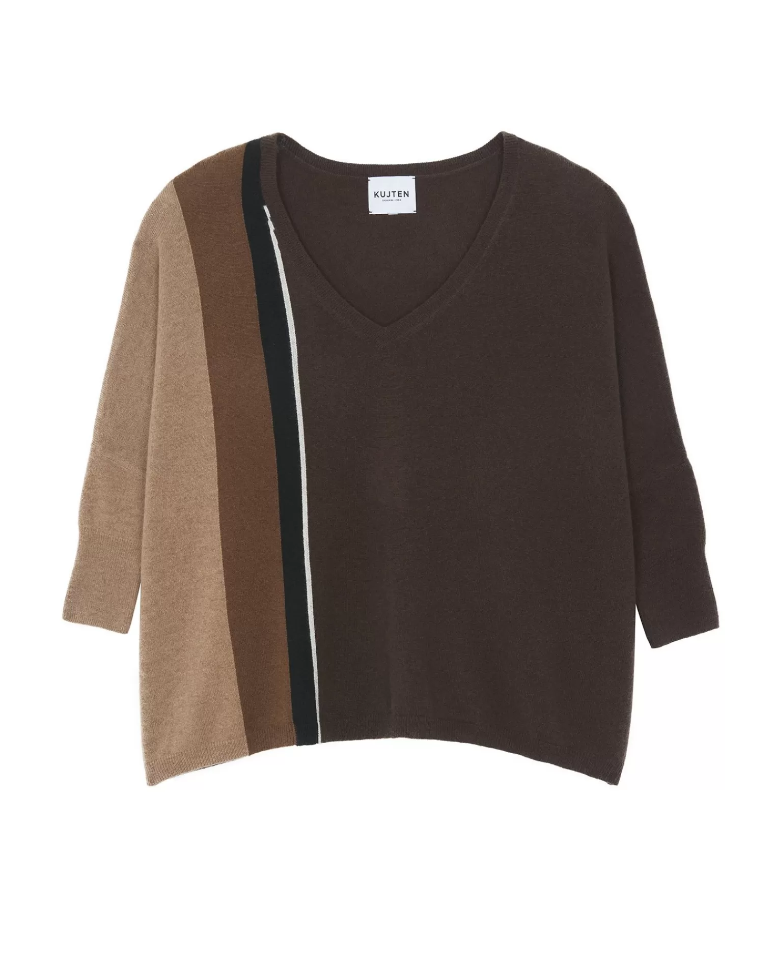 Kujten Sweaters & Sweatshirts>Oversized V-Neck Cashmere Sweater, 2-Threads Chataigne