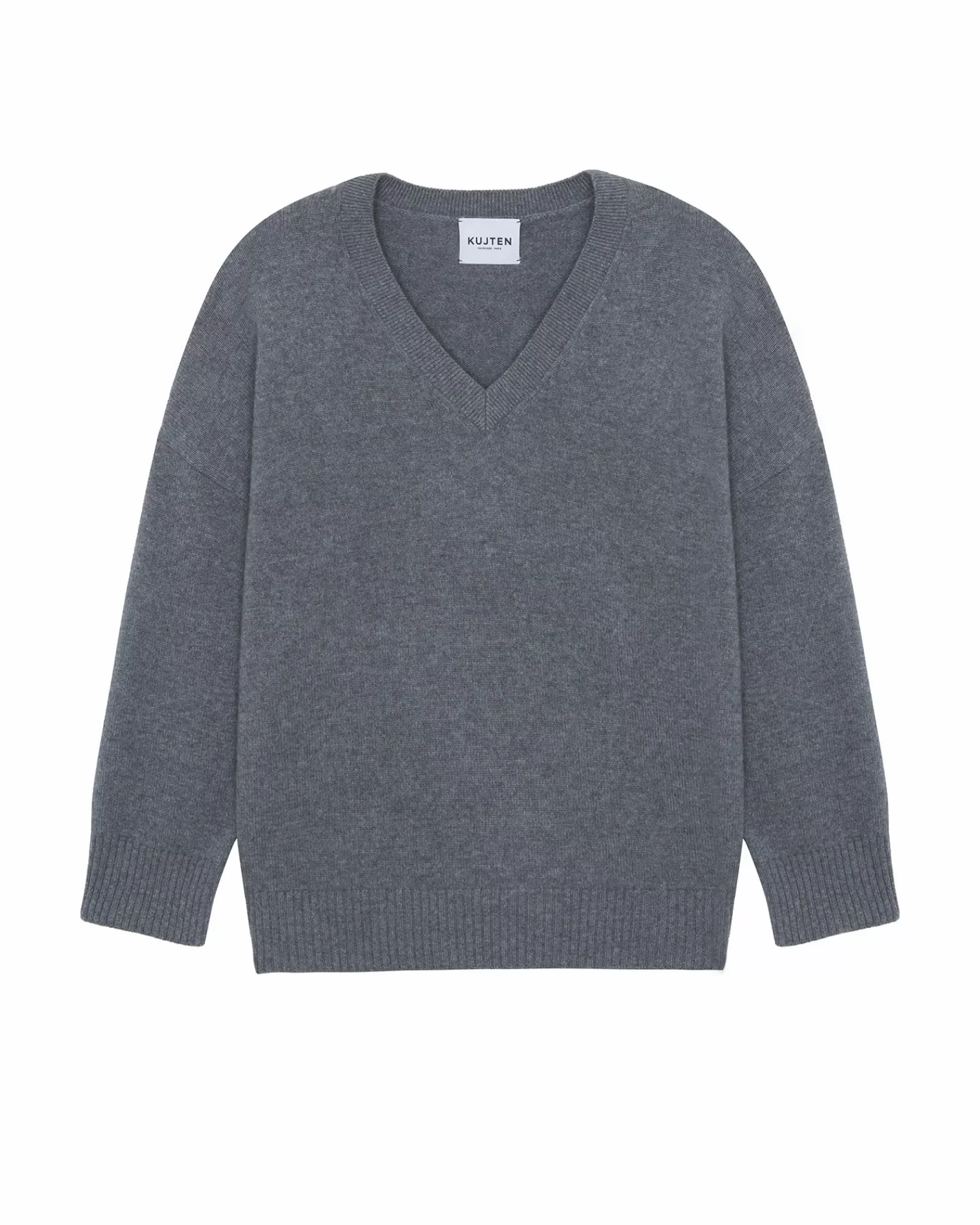 Kujten Sweaters & Sweatshirts>Oversized V-Neck Cashmere Sweater, 4-Threads Gris Flanelle