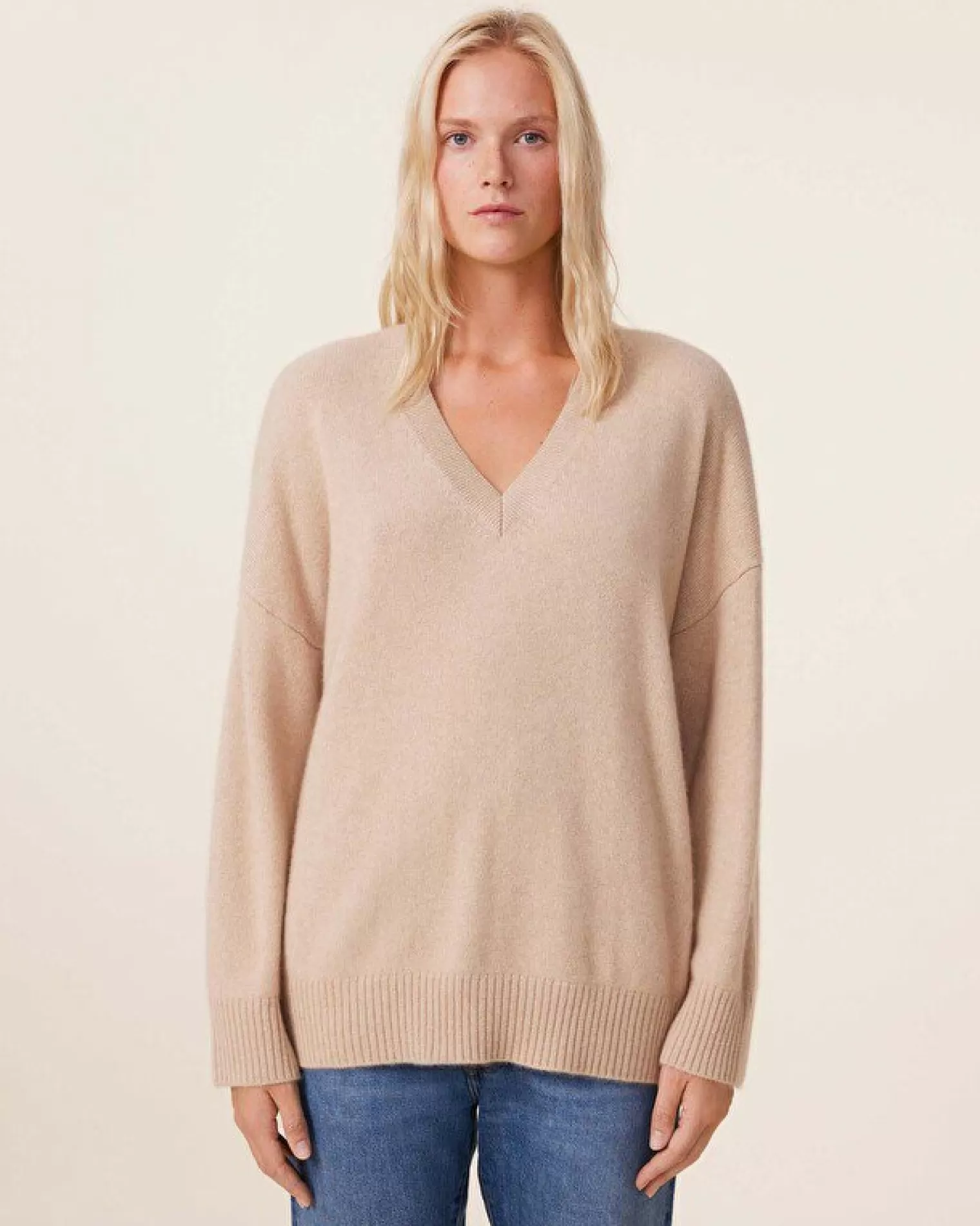 Kujten Sweaters & Sweatshirts>Oversized V-Neck Cashmere Sweater, 4-Threads Organique