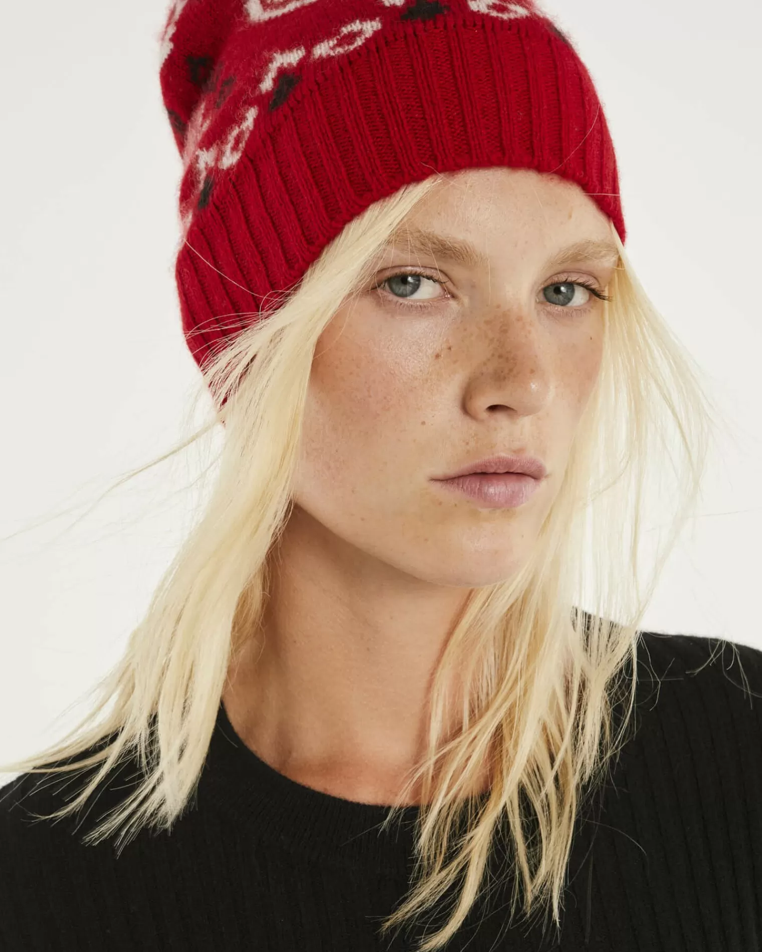 Kujten Hats & Headbands>Patterned Cashmere Beanie Rouge