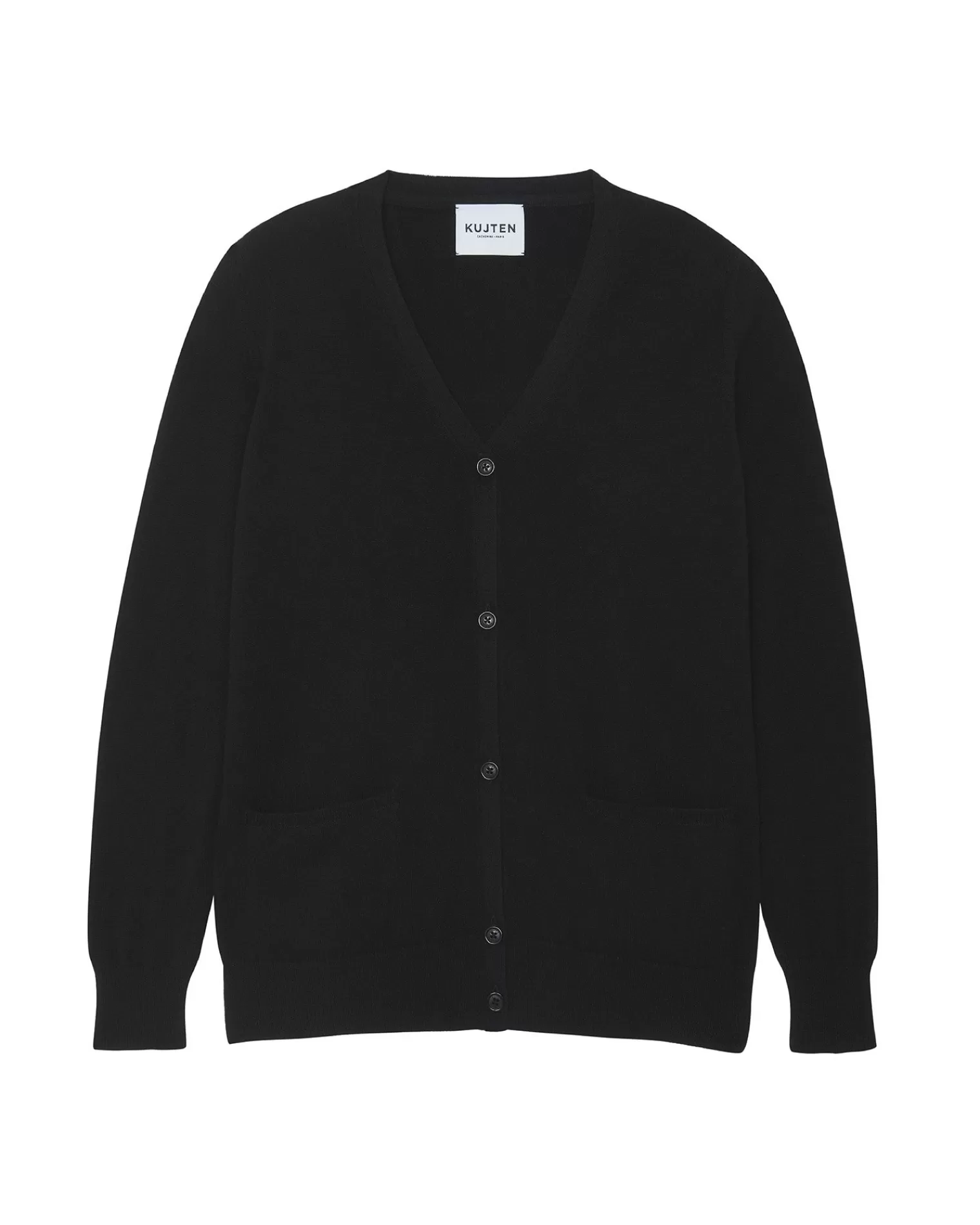 Kujten Jackets & Vests>Plain Straight V-Neck Cashmere Cardigan Noir