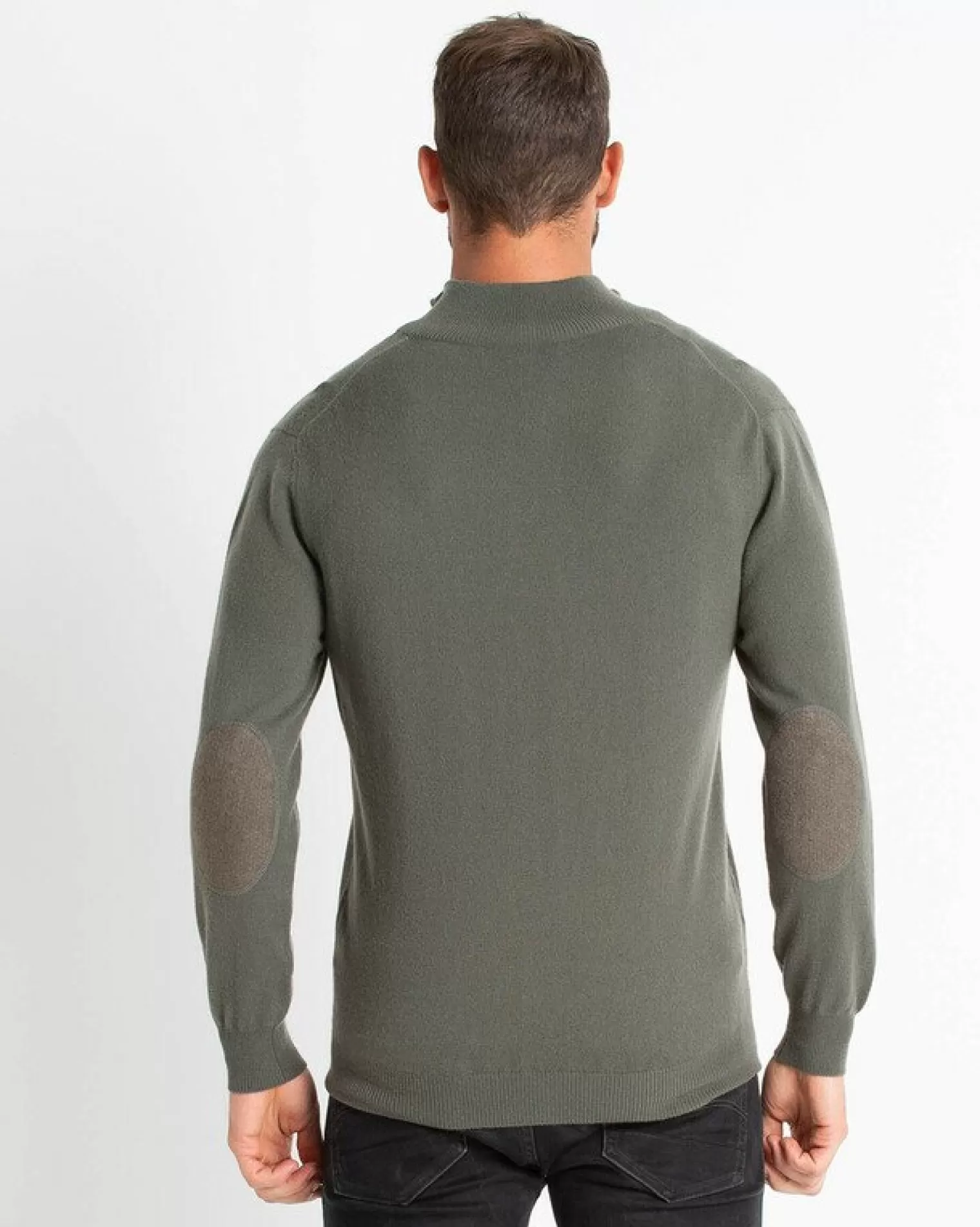 Kujten Sweaters & Sweatshirts>Plain Turtleneck Cashmere Man Sweater With Elbow Patches Vert Kaki