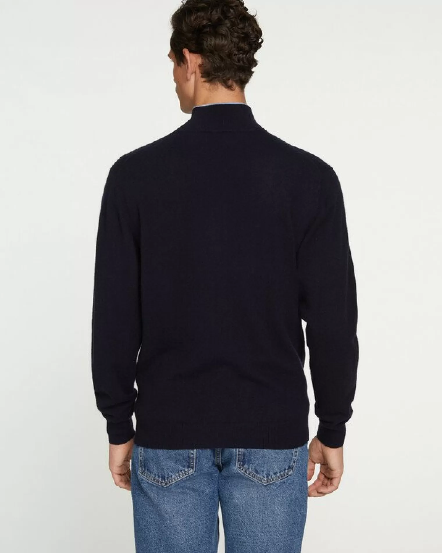 Kujten Sweaters & Sweatshirts>Plain Turtleneck Cashmere Man Sweater With Elbow Patches Bleu Marine Fonce