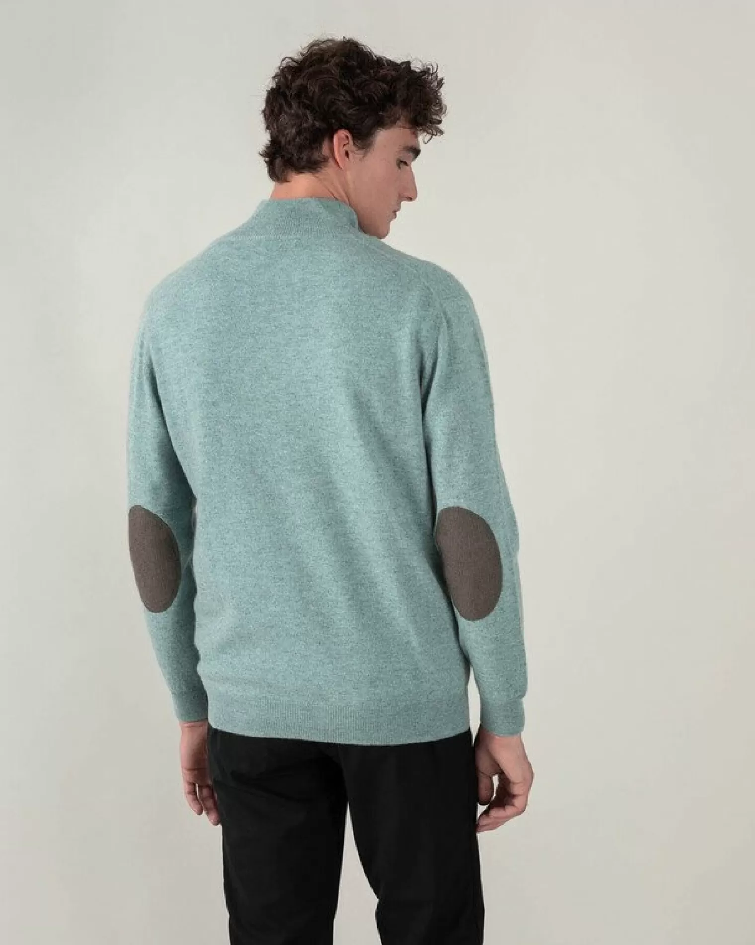 Kujten Sweaters & Sweatshirts>Plain Turtleneck Cashmere Man Sweater With Elbow Patches Vert Suzanne