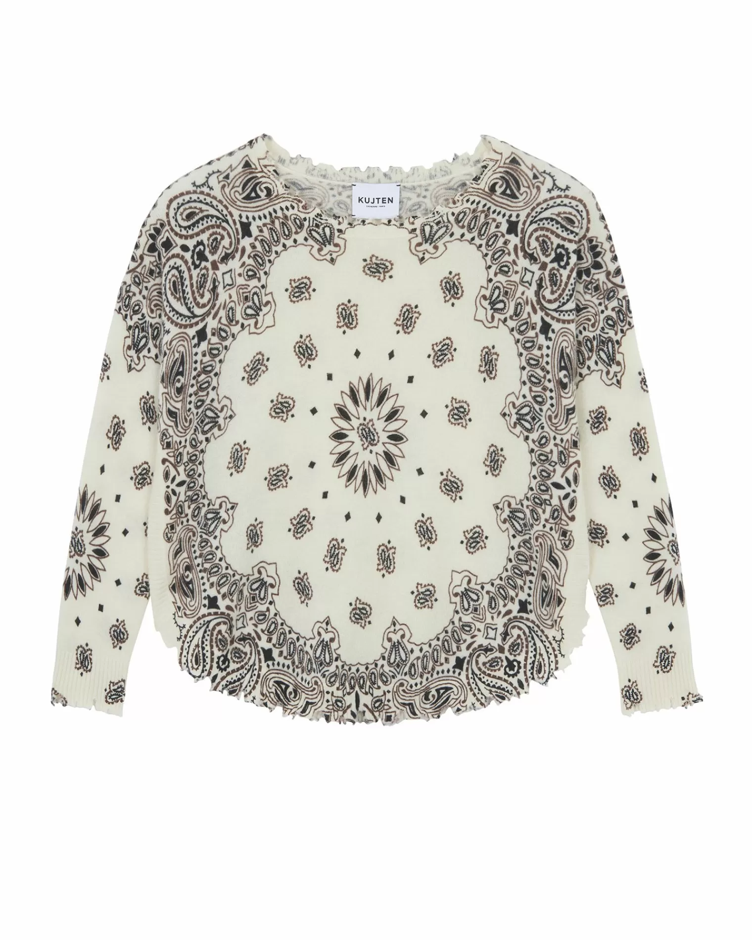 Kujten Sweaters & Sweatshirts>Printed Round Neck Cashmere Sweater, 2-Threads Chataigne