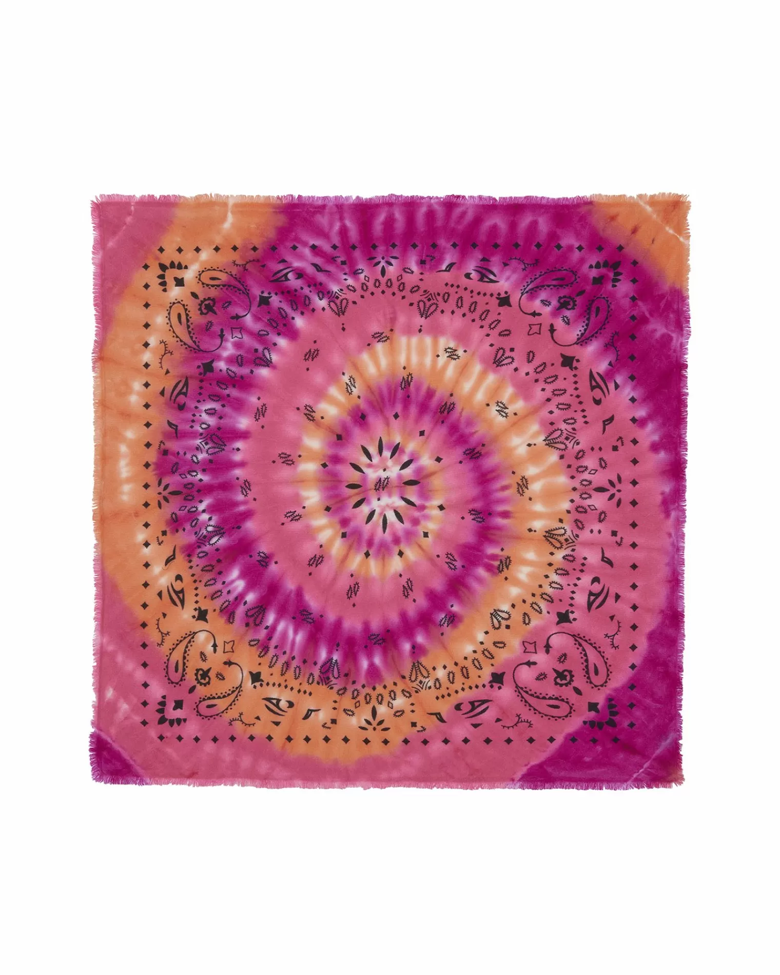 Kujten Scarves & Snoods>Printed Tie & Dye Cashmere Large Bandana, 2-Threads Rose Neon