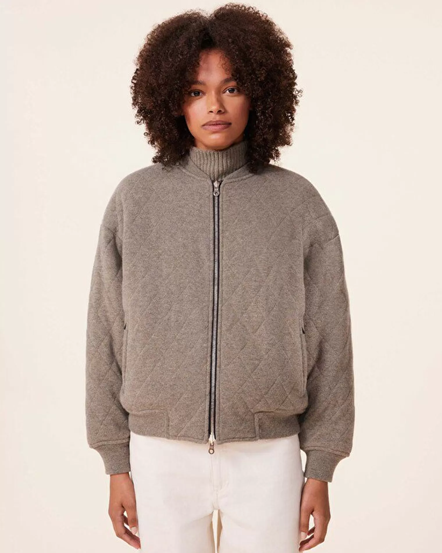 Kujten Coats>Quilted Cashmere Bomber Jacket, 2-Threads Kaki Chine