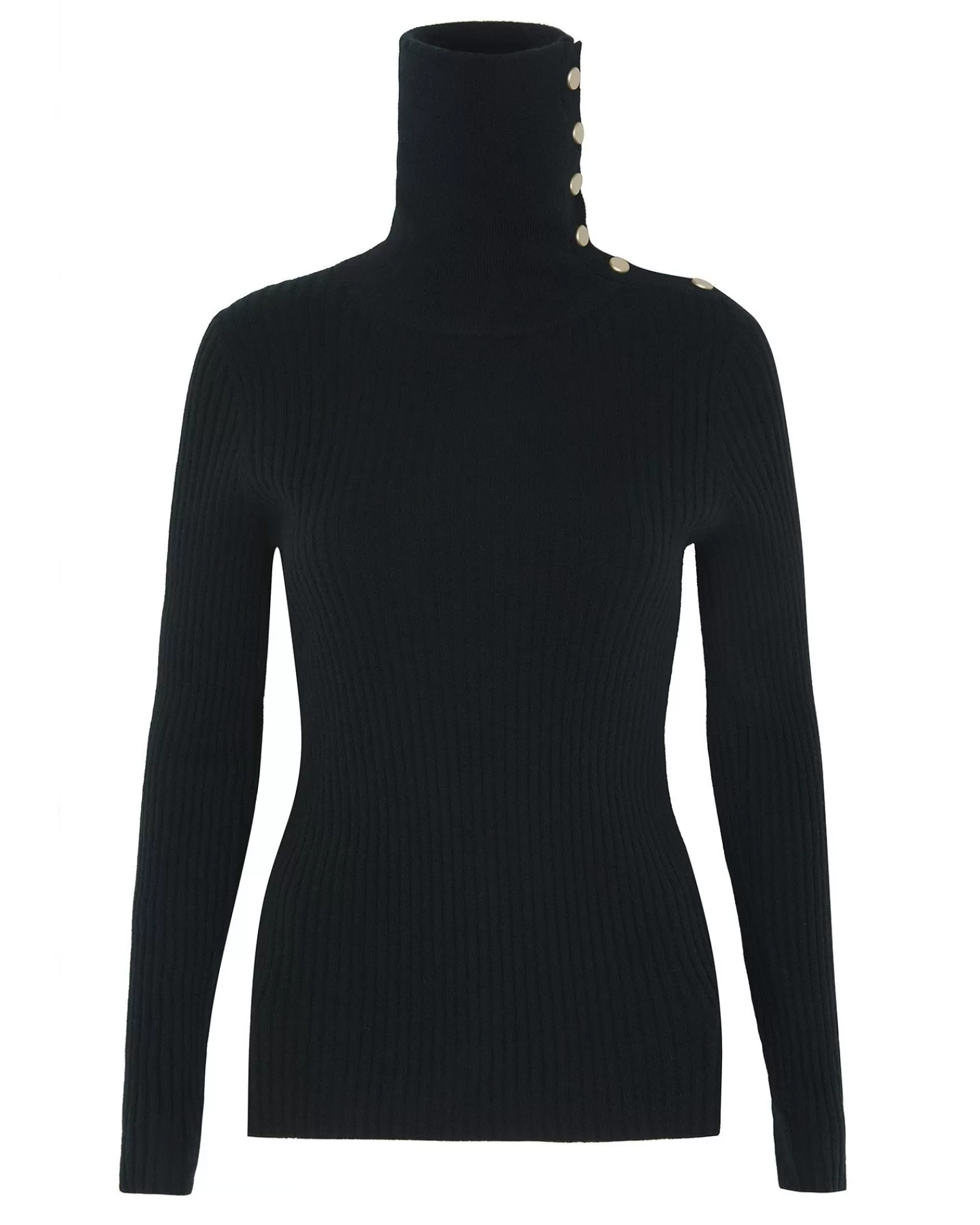 Kujten Sweaters & Sweatshirts>Ribbed Turtleneck Cashmere Sweater, 2-Threads Noir