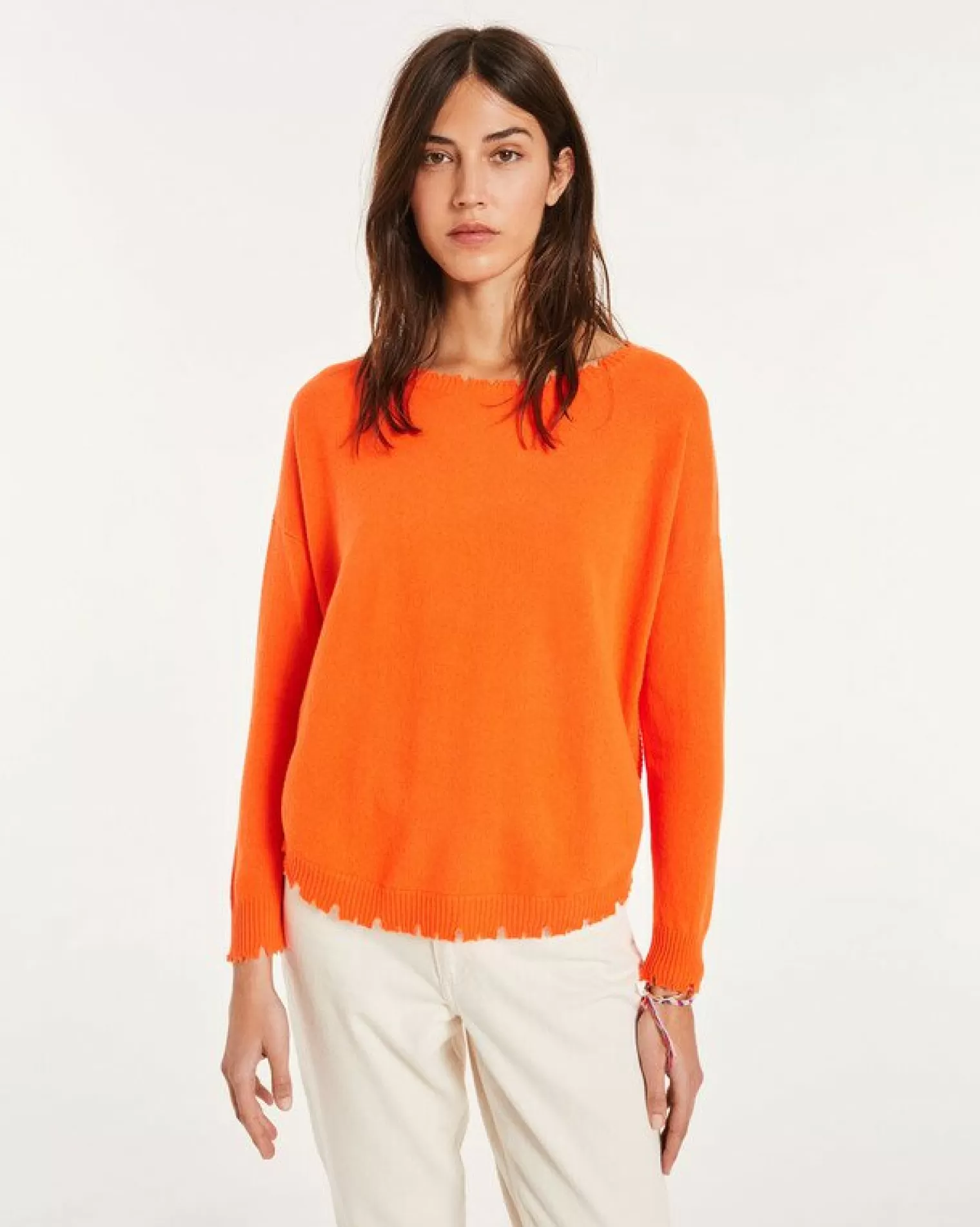 Kujten Sweaters & Sweatshirts>Round Neck Cashmere Sweater Orange Fluo