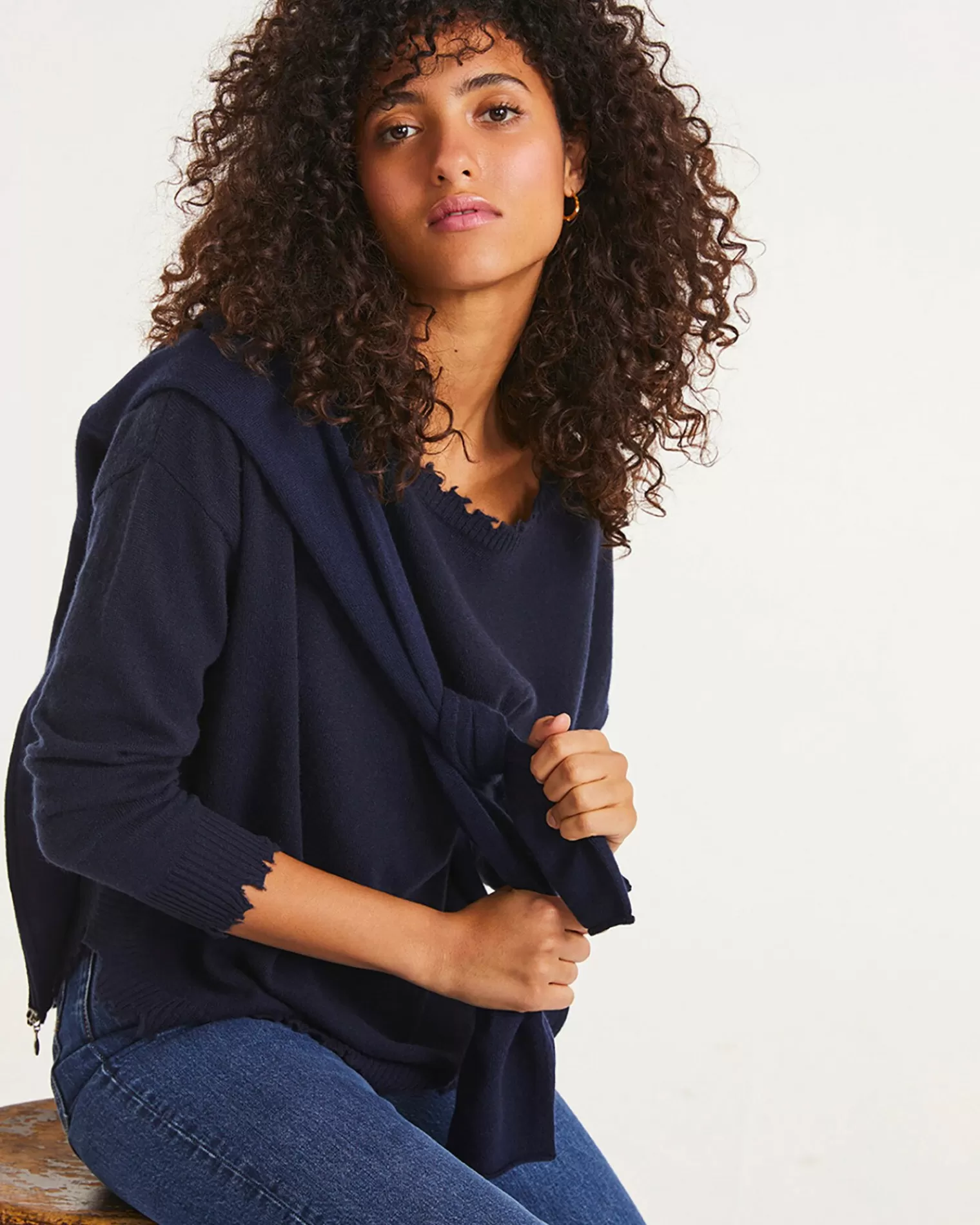 Kujten Sweaters & Sweatshirts>Round Neck Cashmere Sweater, 2-Threads Bleu Marine Fonce